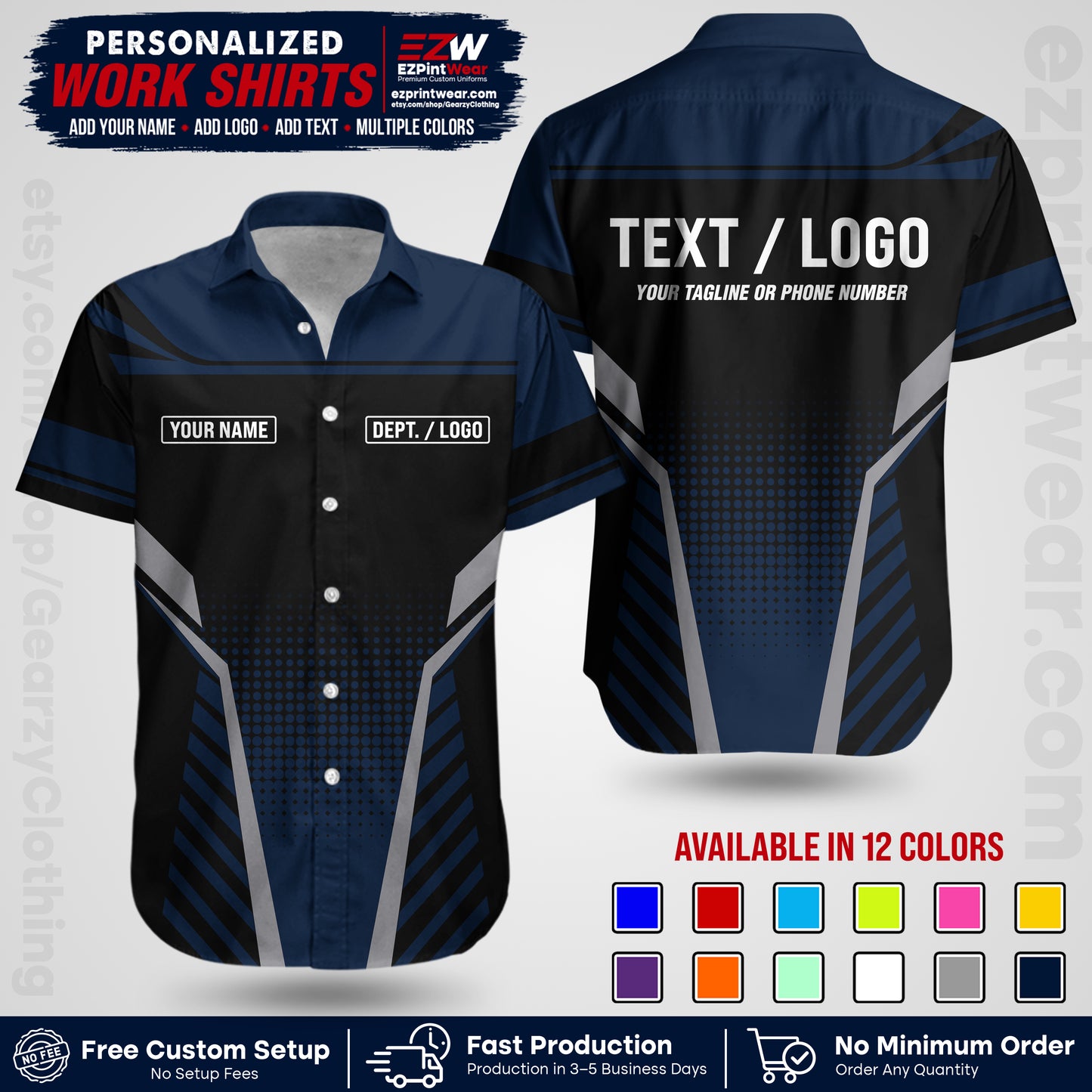 Custom All Over Print Work Uniform Shirt with Name, Logo & Text | Custom Hawaiian Shirt | Company Shirt | Employee Uniform UNF08