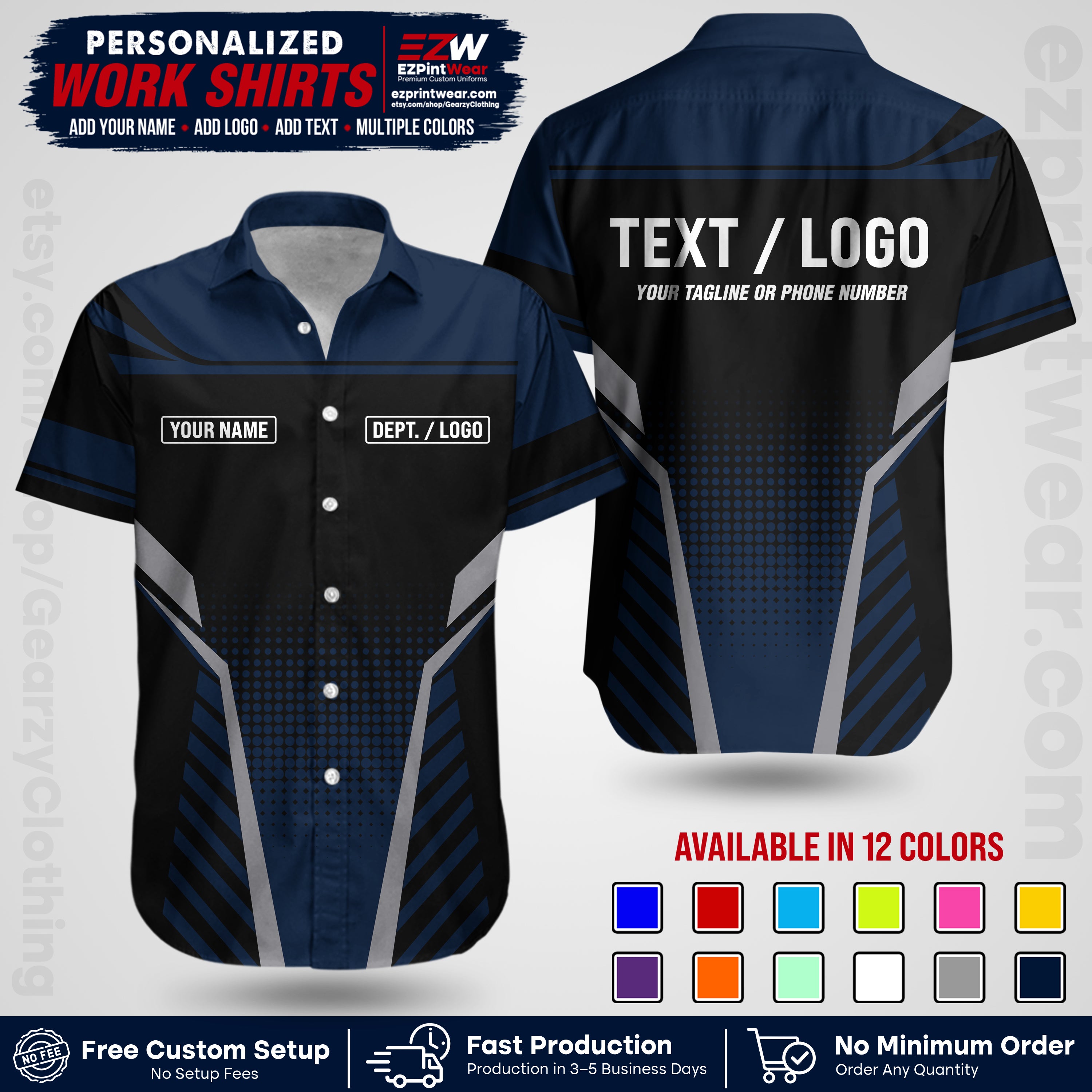 Custom All Over Print Work Uniform Shirt with Name, Logo & Text | Custom Hawaiian Shirt | Company Shirt | Employee Uniform UNF08