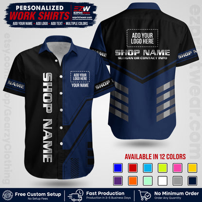 Custom All Over Print Work Uniform Shirt with Name, Logo & Text | Custom Hawaiian Shirt | Company Shirt | Employee Uniform UNF11