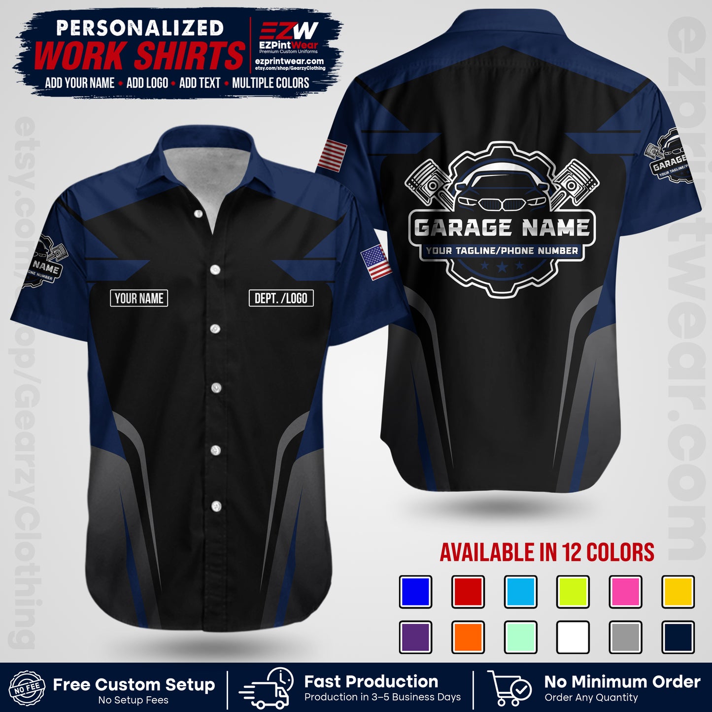 Custom Mechanic Work Shirt with Name, Logo & Text | Auto Shop Uniform | Workwear MCN 04