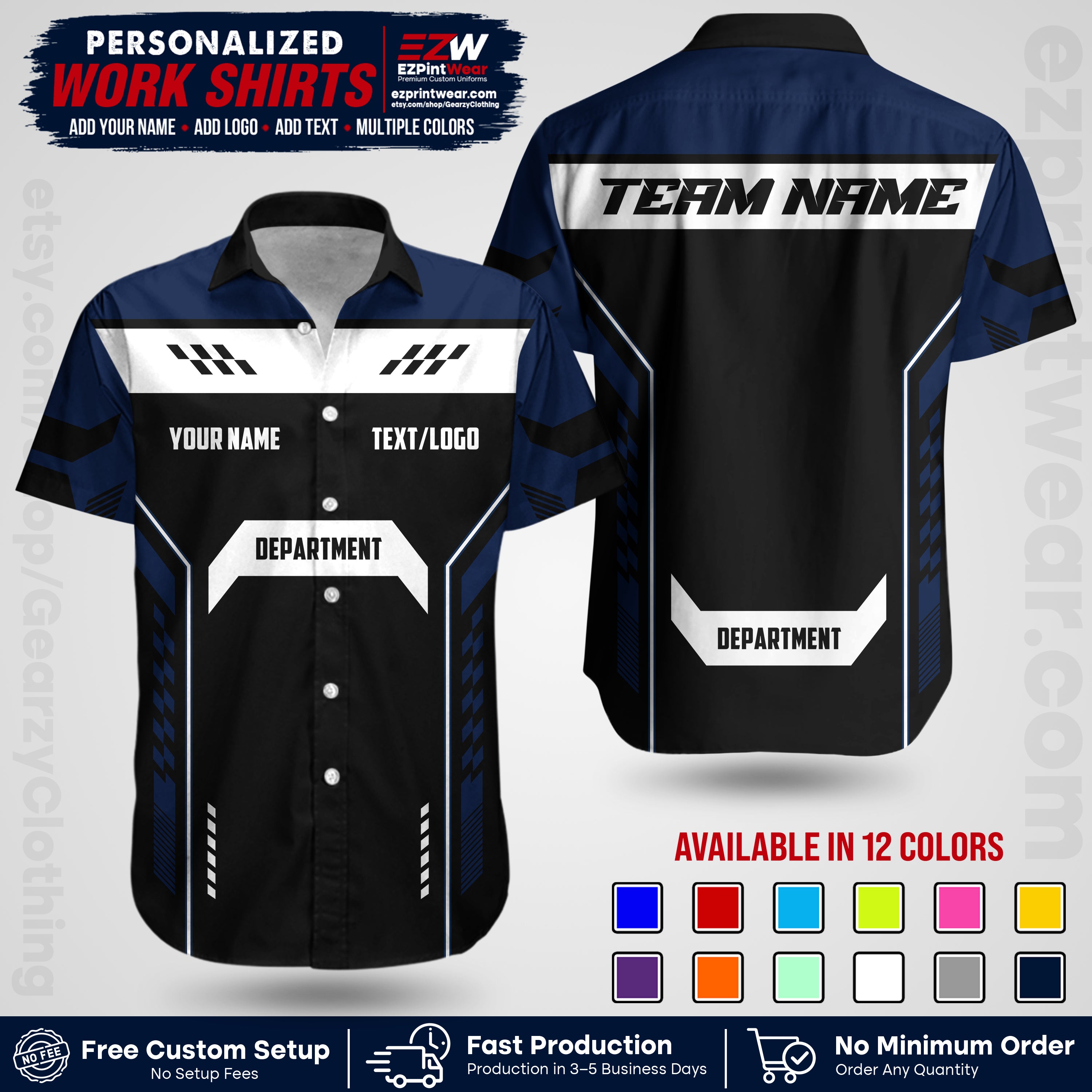 Custom All Over Print Work Uniform Shirt with Name, Logo & Text | Custom Hawaiian Shirt | Company Shirt | Employee Uniform UNF18