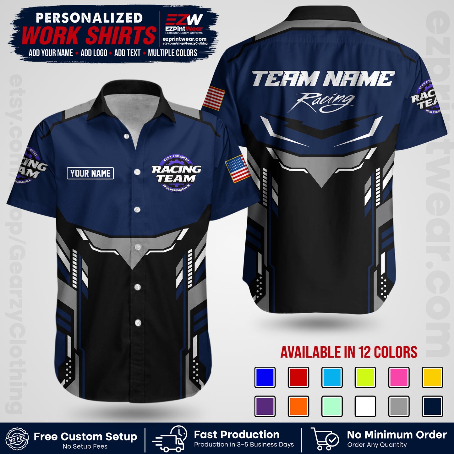 Custom Racing Shirt with Name, Logo & Text | Race Team Uniform | Crew Apparel RC11