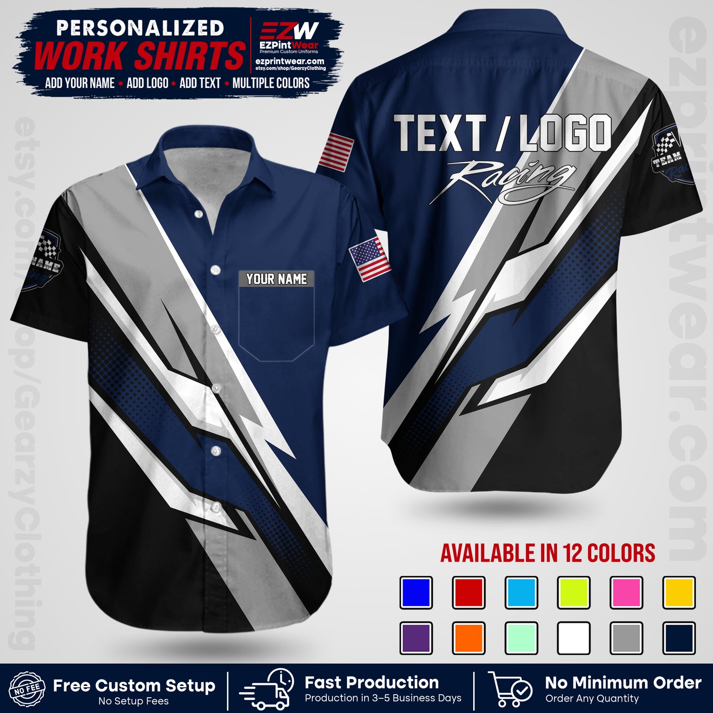 Custom Racing Shirt with Name, Logo & Text | Race Team Uniform | Crew Apparel RC01