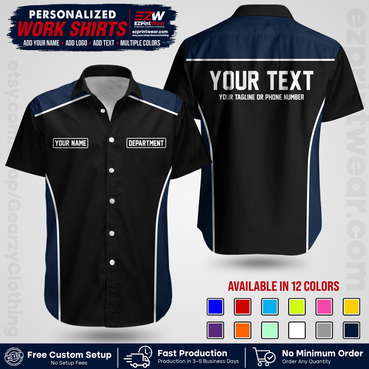 Custom All Over Print Work Uniform Shirt with Name, Logo & Text | Custom Hawaiian Shirt | Company Shirt | Employee Uniform UNF12