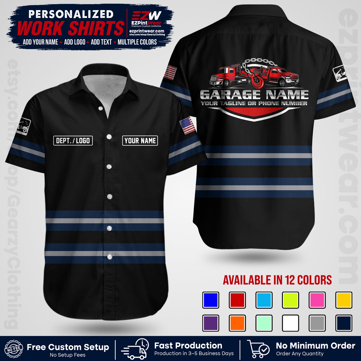 Custom Towing Workwear Uniform | Personalized Tow Truck Shirt | Non-Reflective Safety Stripe Apparel | Custom Towing Shirt | Tow Truck Apparel TW03