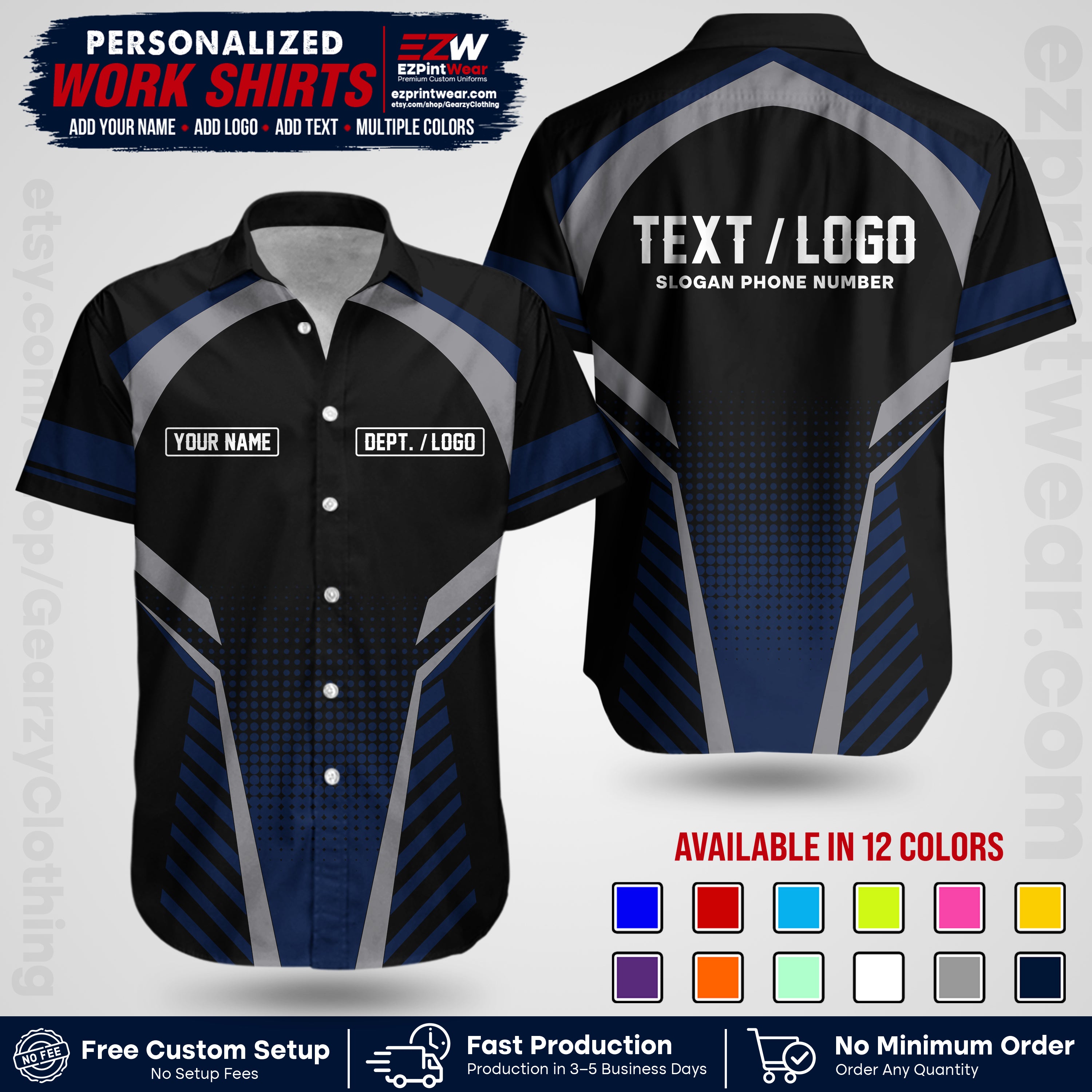 Custom All Over Print Work Uniform Shirt with Name, Logo & Text | Custom Hawaiian Shirt | Company Shirt | Employee Uniform UNF19
