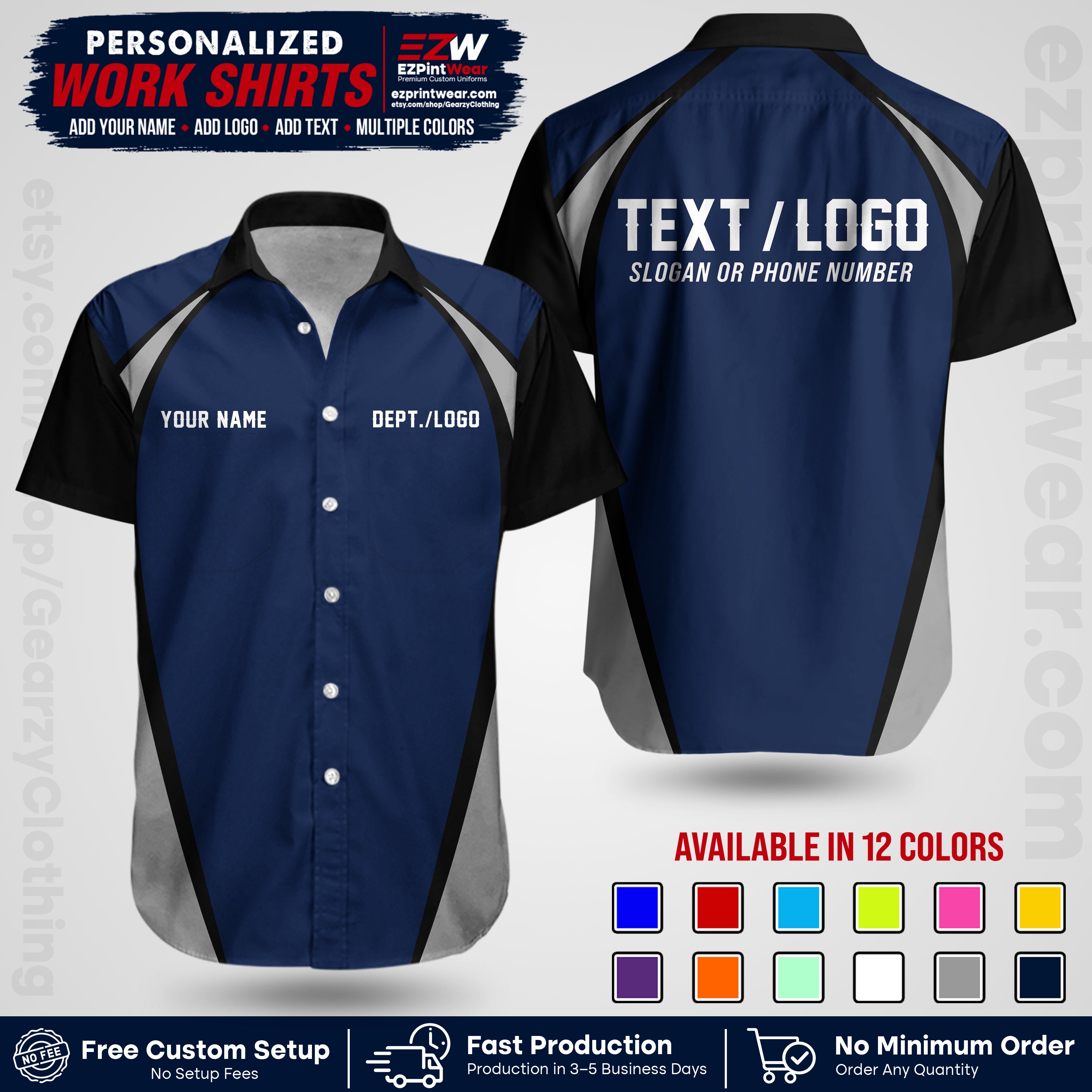 Custom All Over Print Work Uniform Shirt with Name, Logo & Text | Custom Hawaiian Shirt | Company Shirt | Employee Uniform UNF20