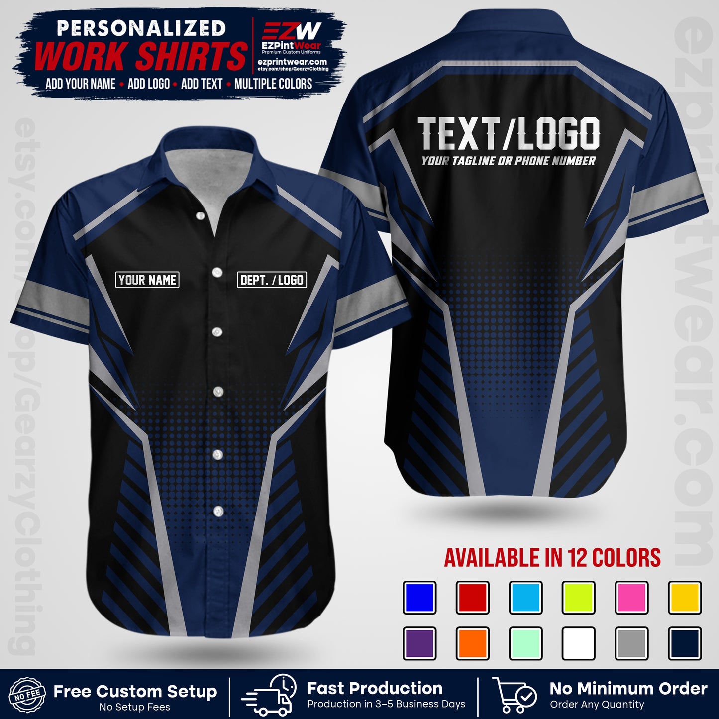 Custom All Over Print Work Uniform Shirt with Name, Logo & Text | Custom Hawaiian Shirt | Company Shirt | Employee Uniform UNF13