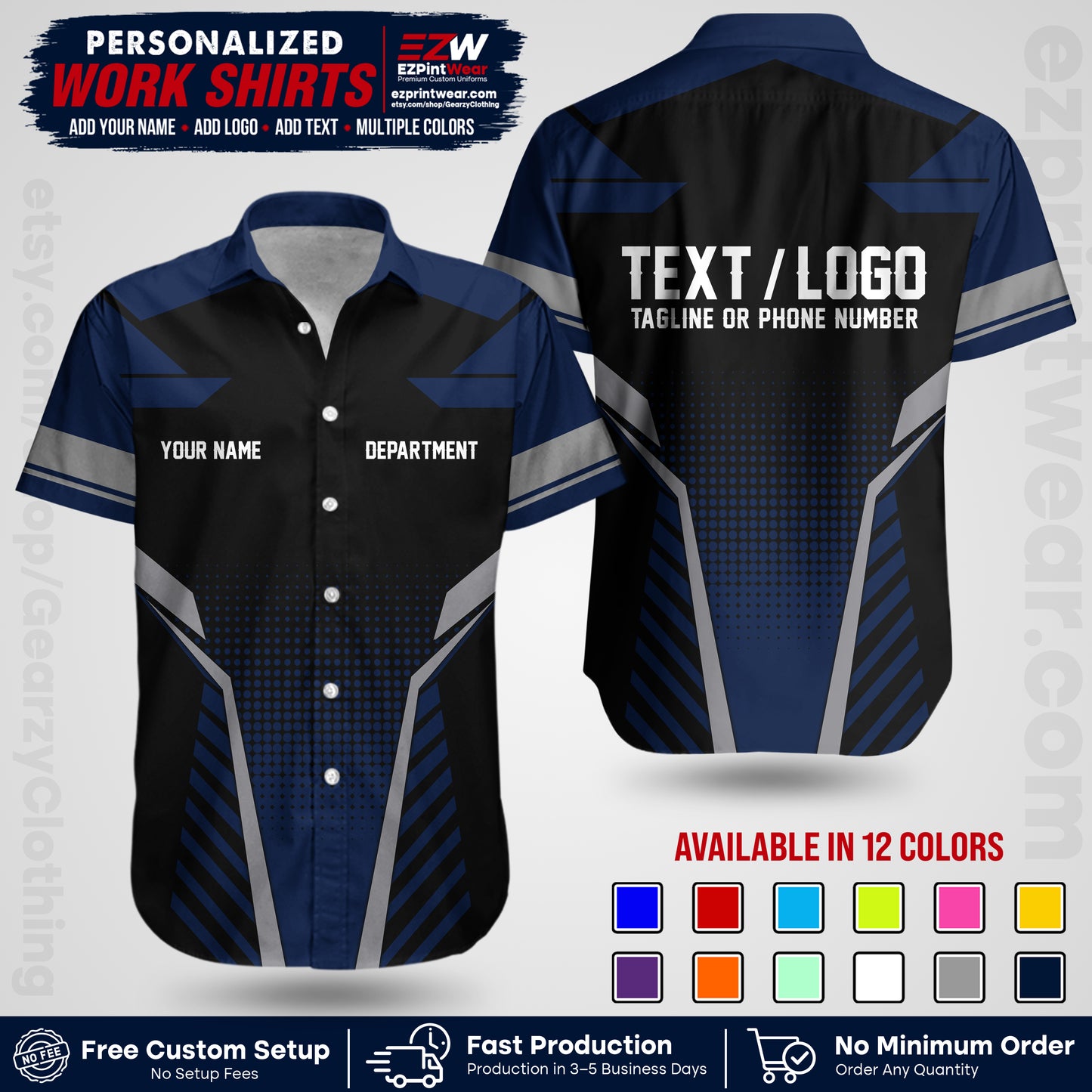 Custom All Over Print Work Uniform Shirt with Name, Logo & Text | Custom Hawaiian Shirt | Company Shirt | Employee Uniform UNF06