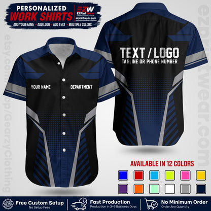 Custom All Over Print Work Uniform Shirt with Name, Logo & Text | Custom Hawaiian Shirt | Company Shirt | Employee Uniform UNF06