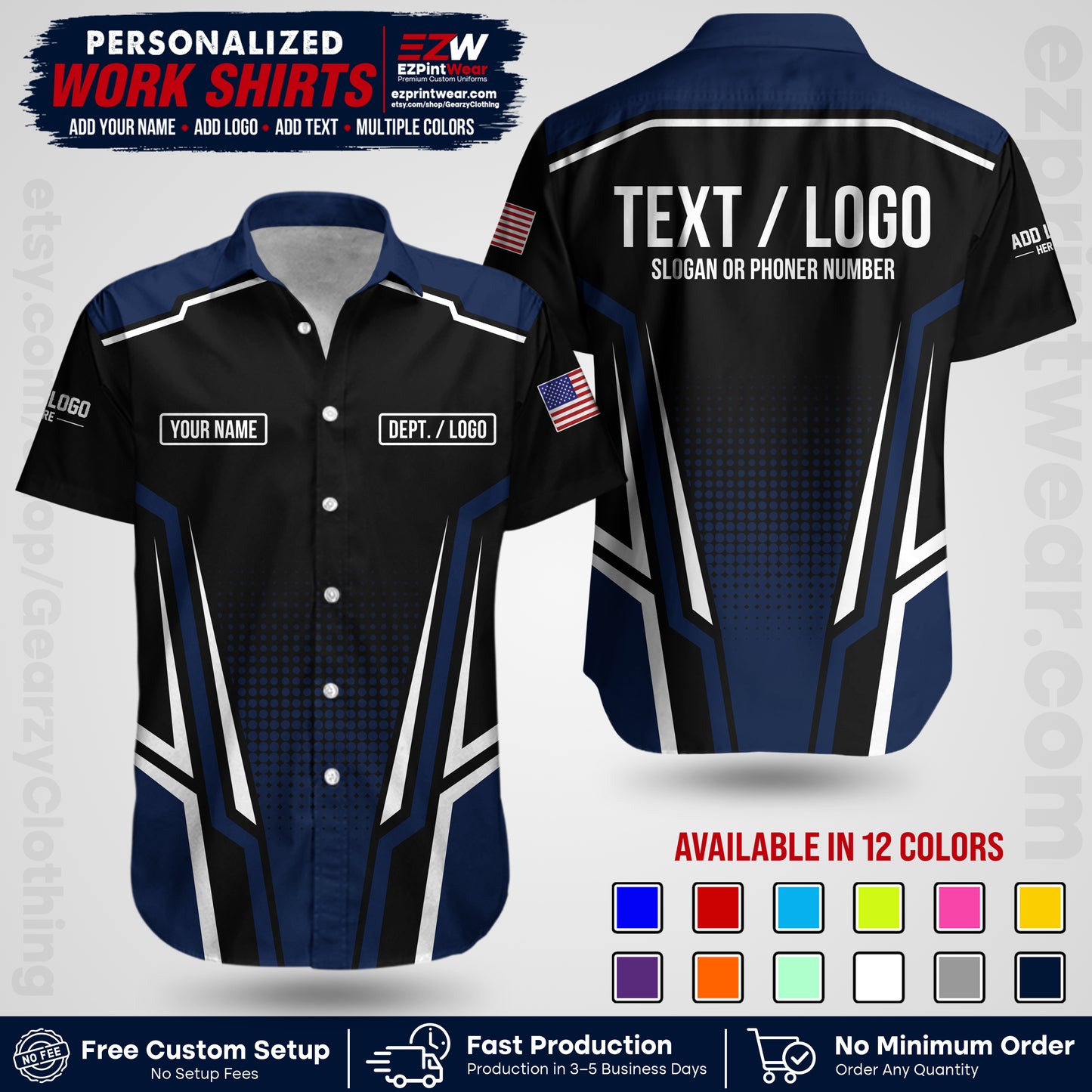 Custom All Over Print Work Uniform Shirt with Name, Logo & Text | Custom Hawaiian Shirt | Company Shirt | Employee Uniform UNF17
