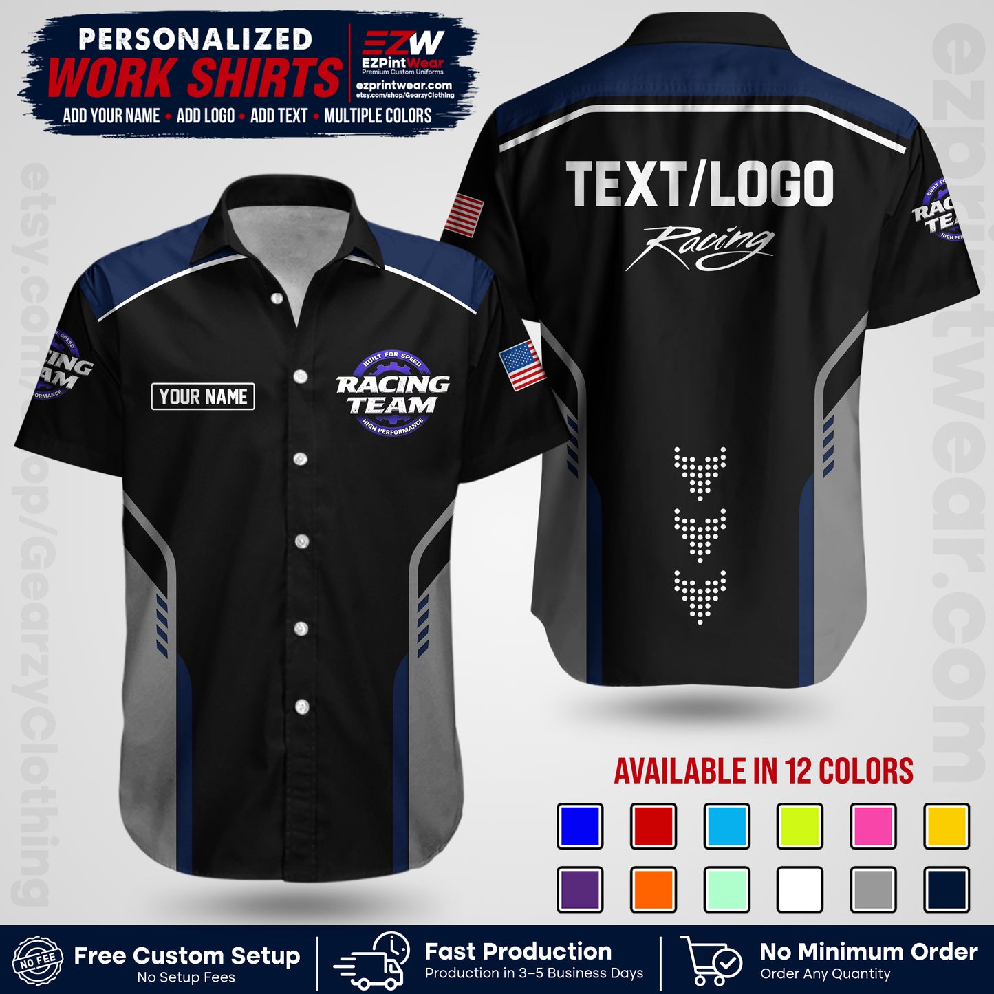 Custom Racing Shirt with Name, Logo & Text | Race Team Uniform | Crew Apparel RC09