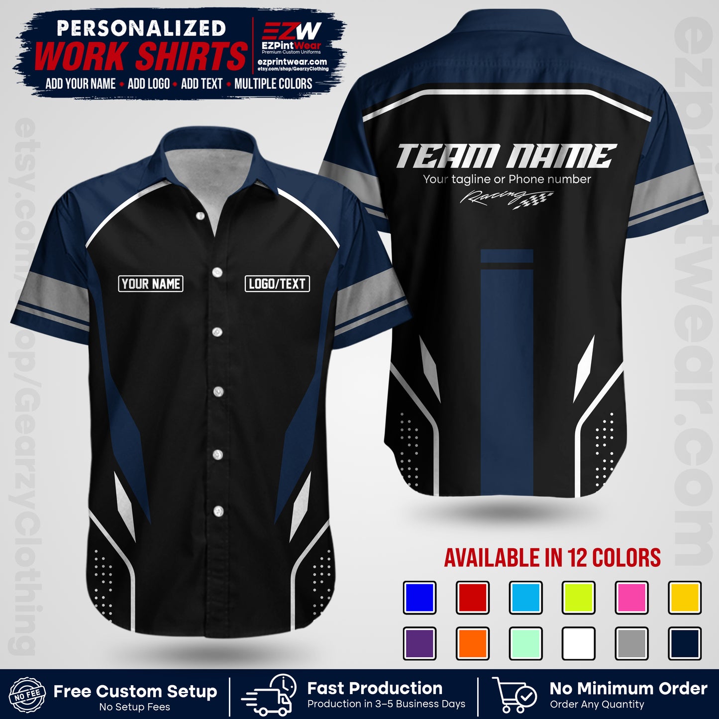 Custom Racing Shirt with Name, Logo & Text | Race Team Uniform | Crew Apparel RC06