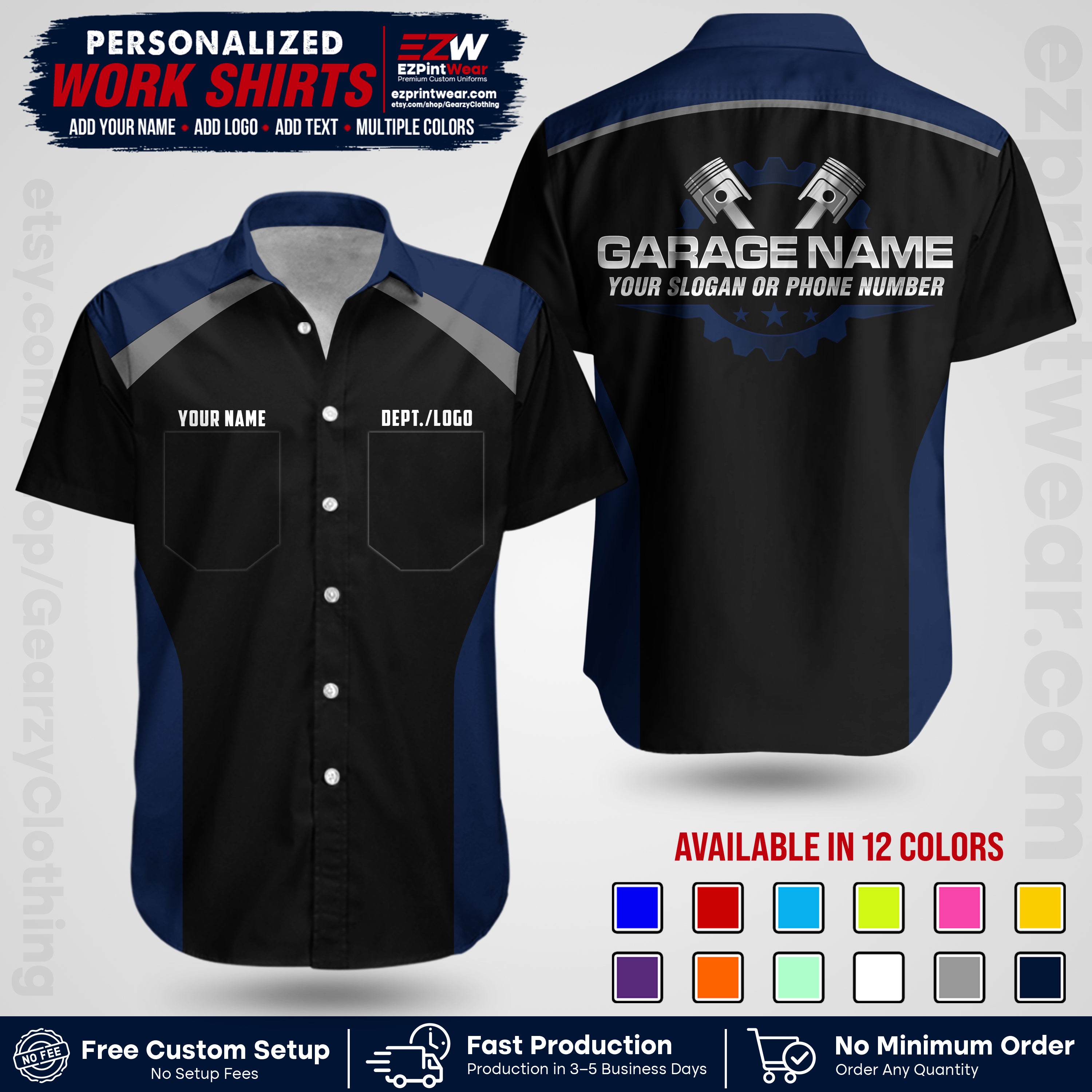 Custom Mechanic Work Shirt with Name, Logo & Text | Auto Shop Uniform | Workwear MCN 06