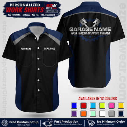 Custom Mechanic Work Shirt with Name, Logo & Text | Auto Shop Uniform | Workwear MCN 06