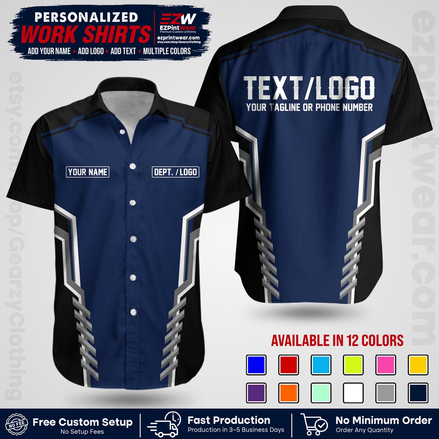 Custom All Over Print Work Uniform Shirt with Name, Logo & Text | Custom Hawaiian Shirt | Company Shirt | Employee Uniform UNF15