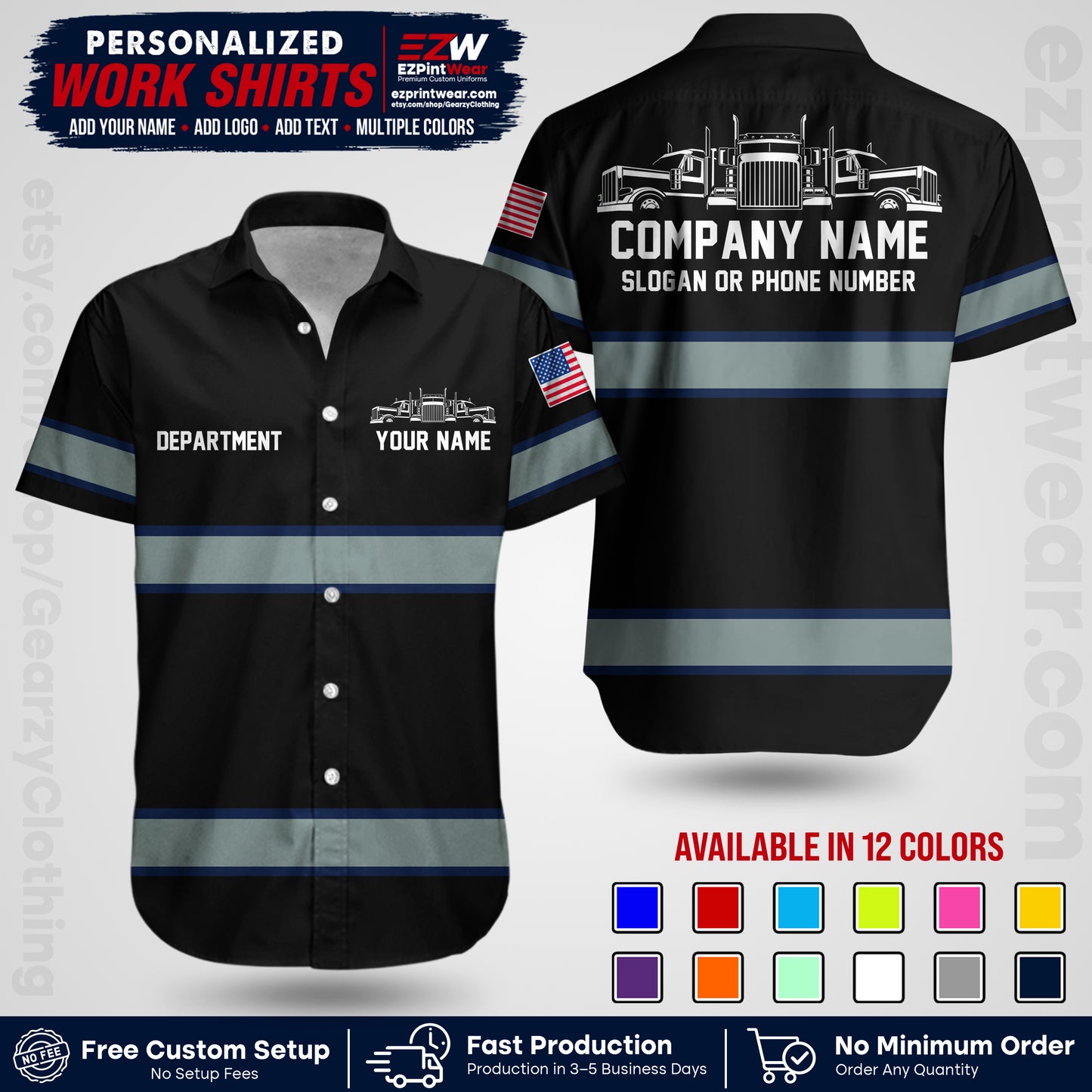 Personalized Truck Driver Workwear Uniform | Custom Safety Stripe Apparel | Non-Reflective Reflective Style Design TW04