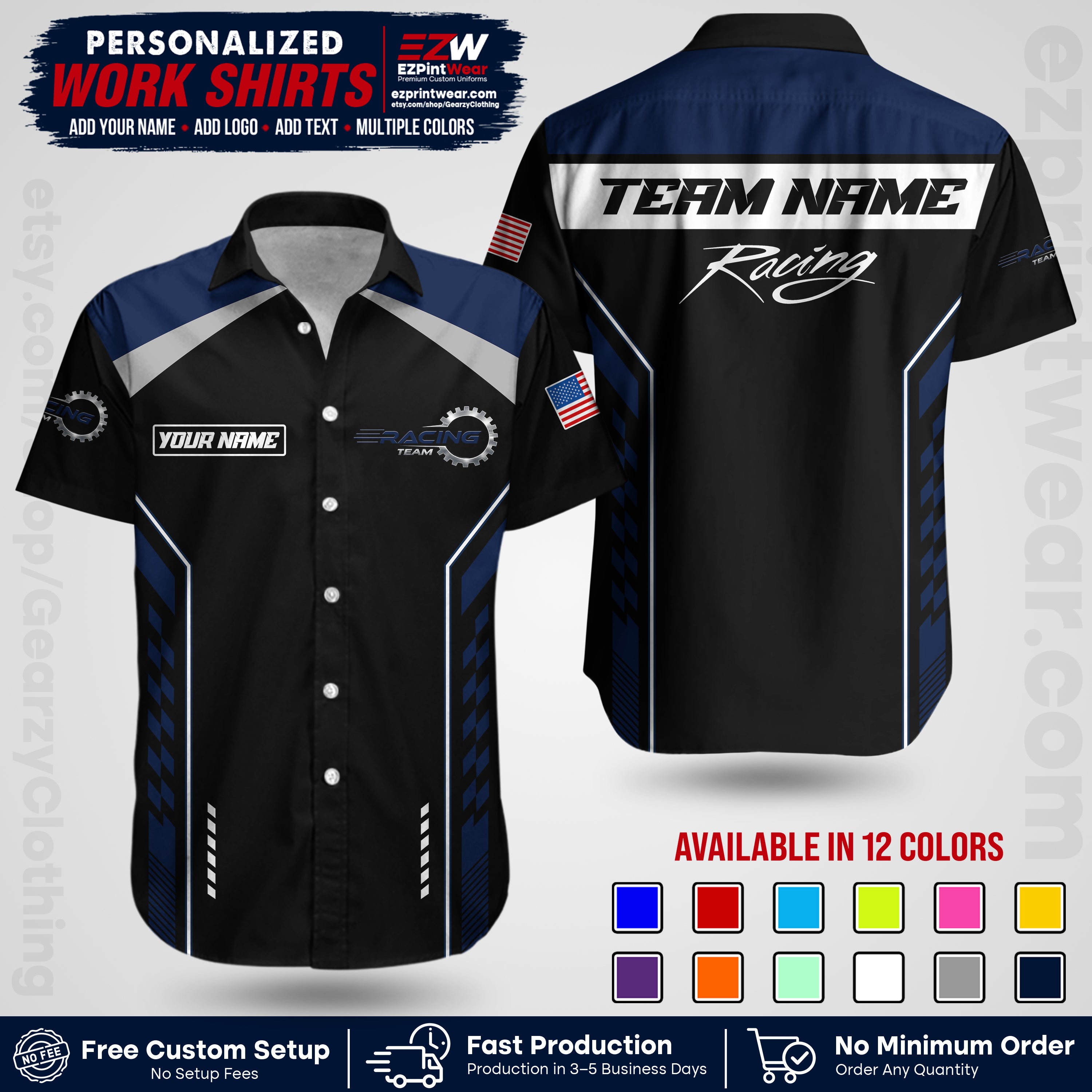 Custom Racing Shirt with Name, Logo & Text | Race Team Uniform | Crew Apparel RC13