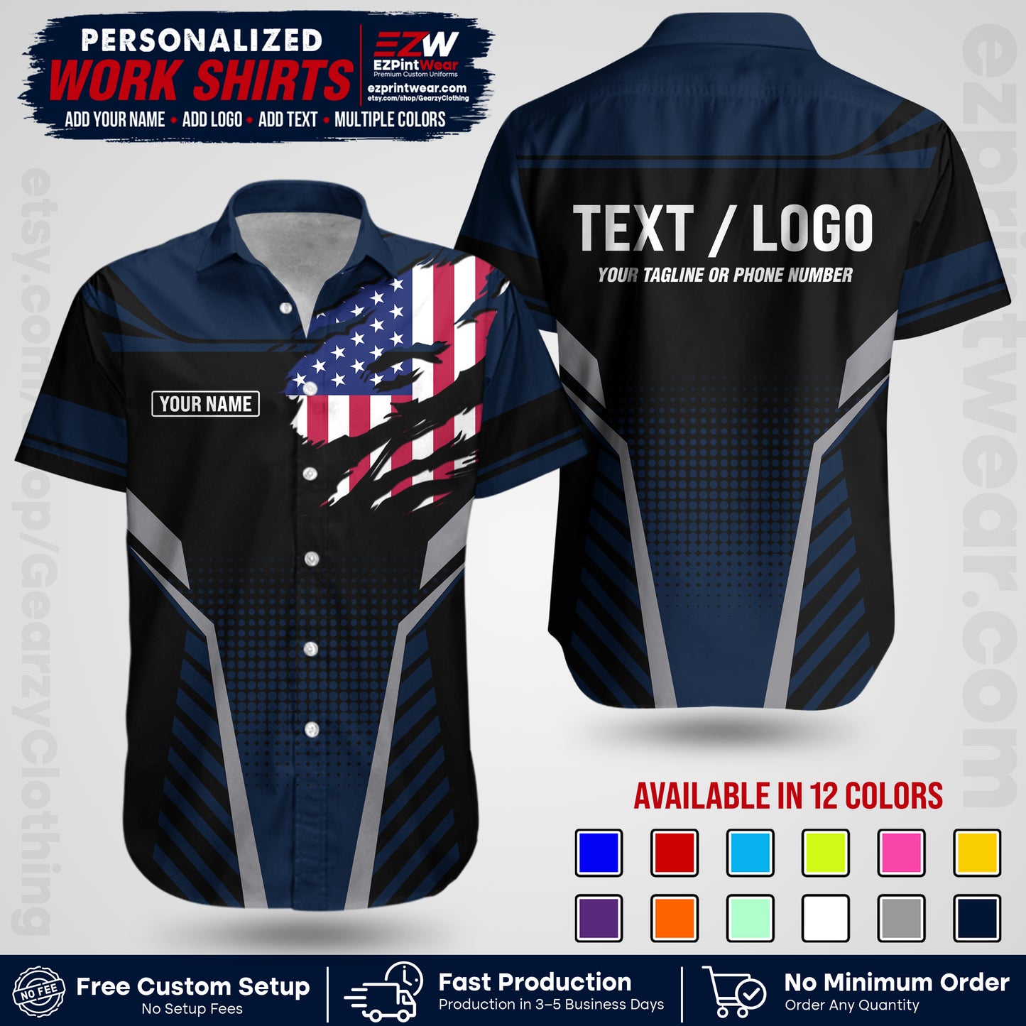 Custom All Over Print Work Uniform Shirt with Name, Logo & Text | Custom Hawaiian Shirt | Company Shirt | Employee Uniform UNF07