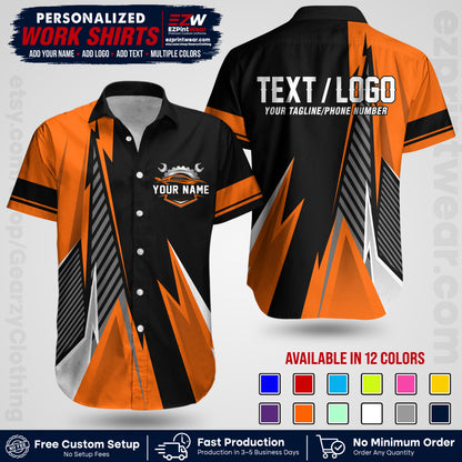 Custom Mechanic Work Shirt with Name, Logo & Text | Auto Shop Uniform | Workwear MCN 01