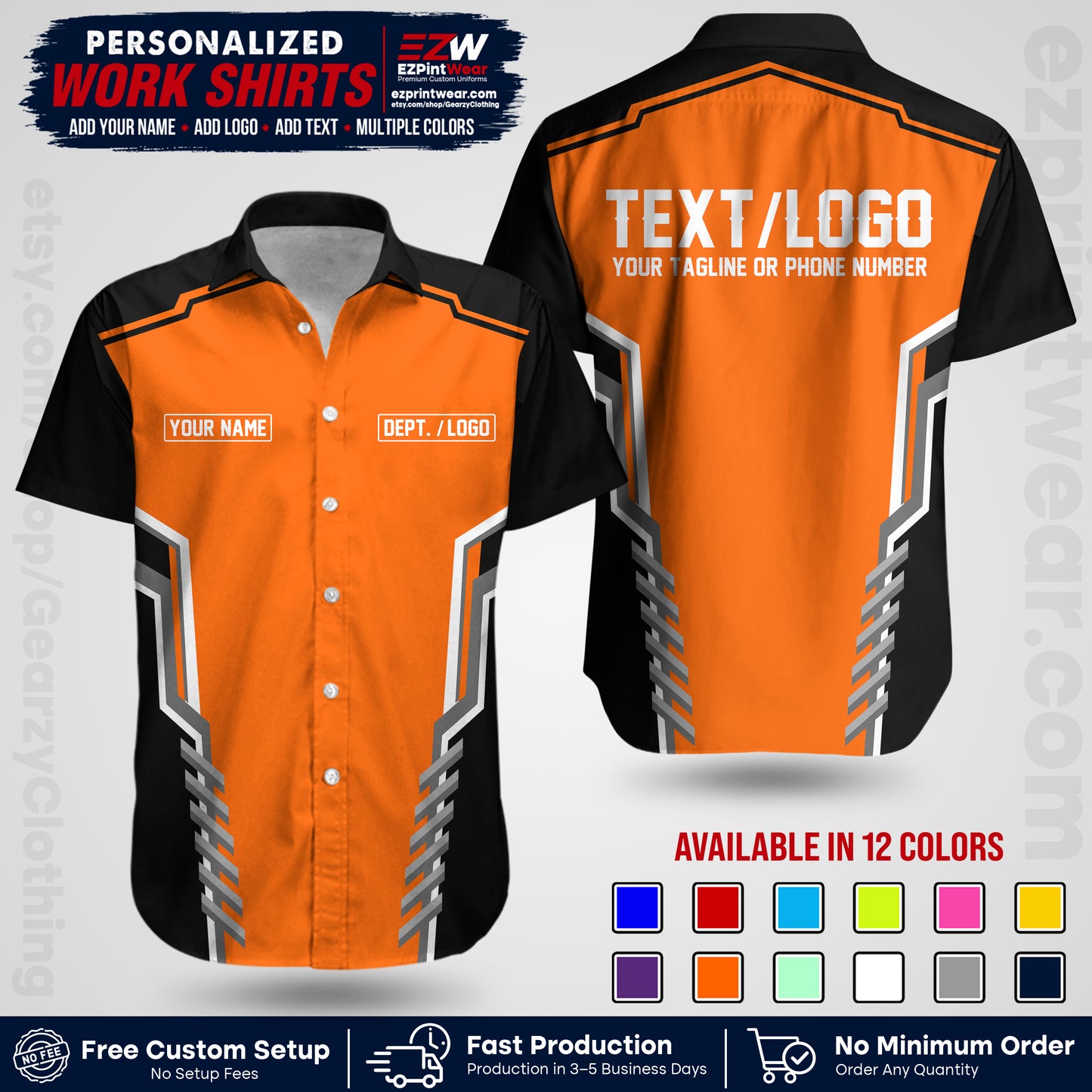 Custom All Over Print Work Uniform Shirt with Name, Logo & Text | Custom Hawaiian Shirt | Company Shirt | Employee Uniform UNF15