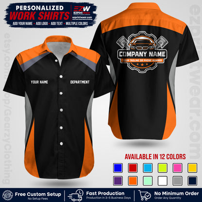 Custom Mechanic Work Shirt with Name, Logo & Text | Auto Shop Uniform | Workwear MCN 08