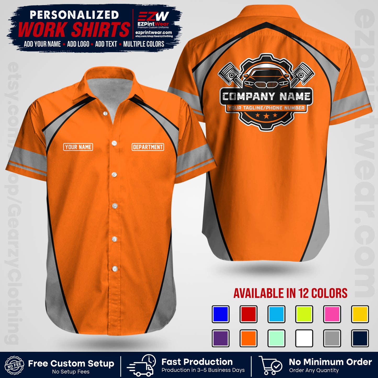 Custom Mechanic Work Shirt with Name, Logo & Text | Auto Shop Uniform | Workwear MCN 09