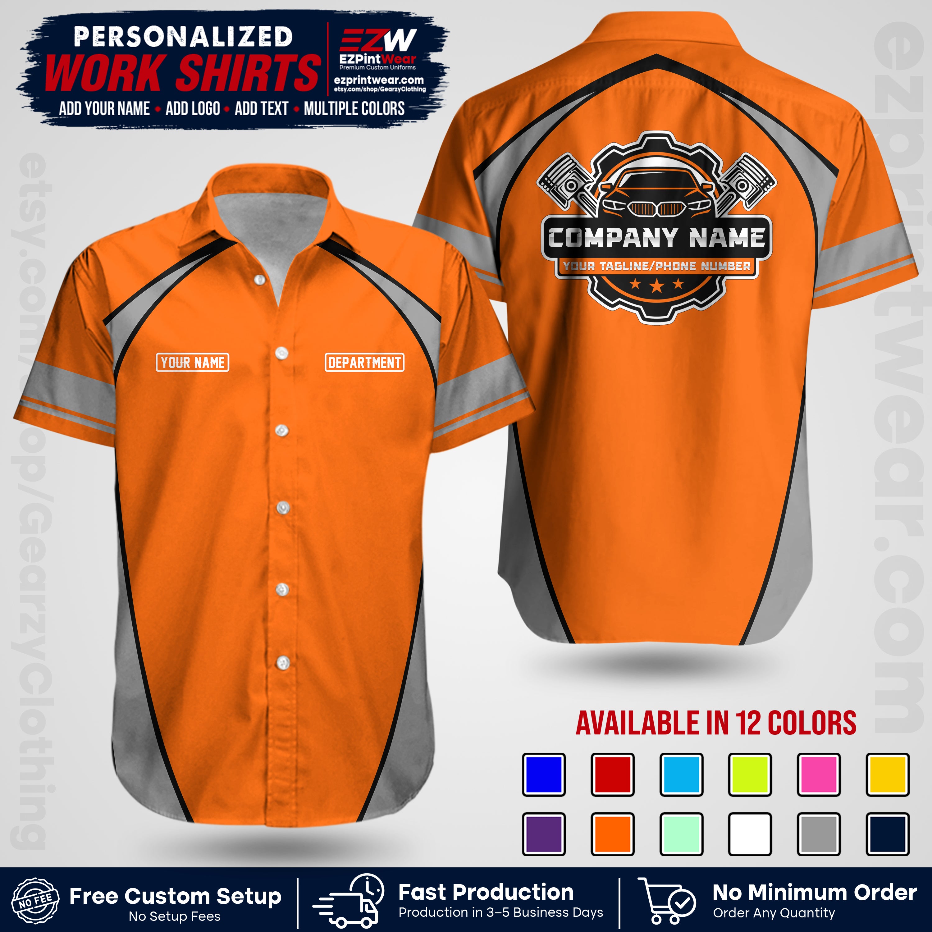 Custom Mechanic Work Shirt with Name, Logo & Text | Auto Shop Uniform | Workwear MCN 09