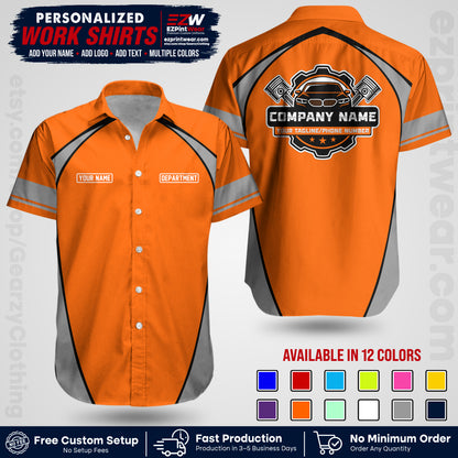 Custom Mechanic Work Shirt with Name, Logo & Text | Auto Shop Uniform | Workwear MCN 09