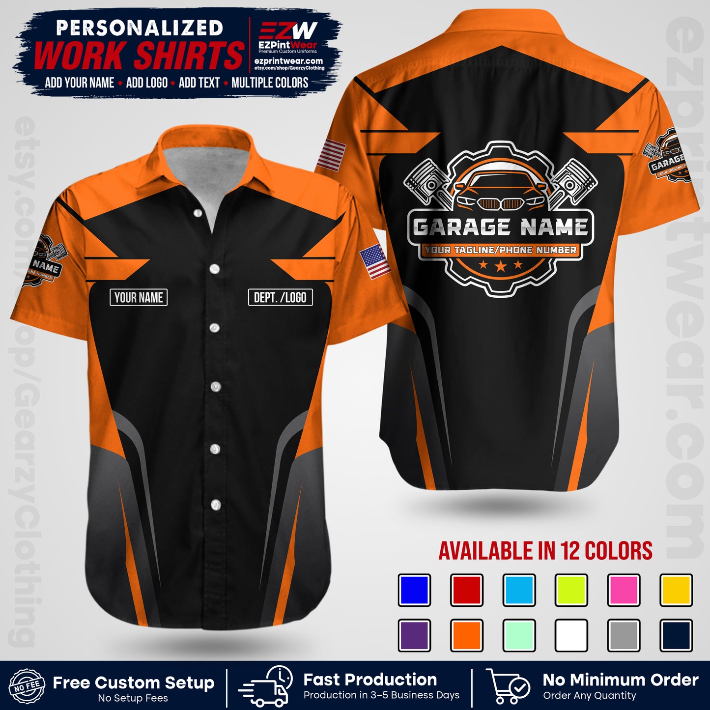 Custom Mechanic Work Shirt with Name, Logo & Text | Auto Shop Uniform | Workwear MCN 04