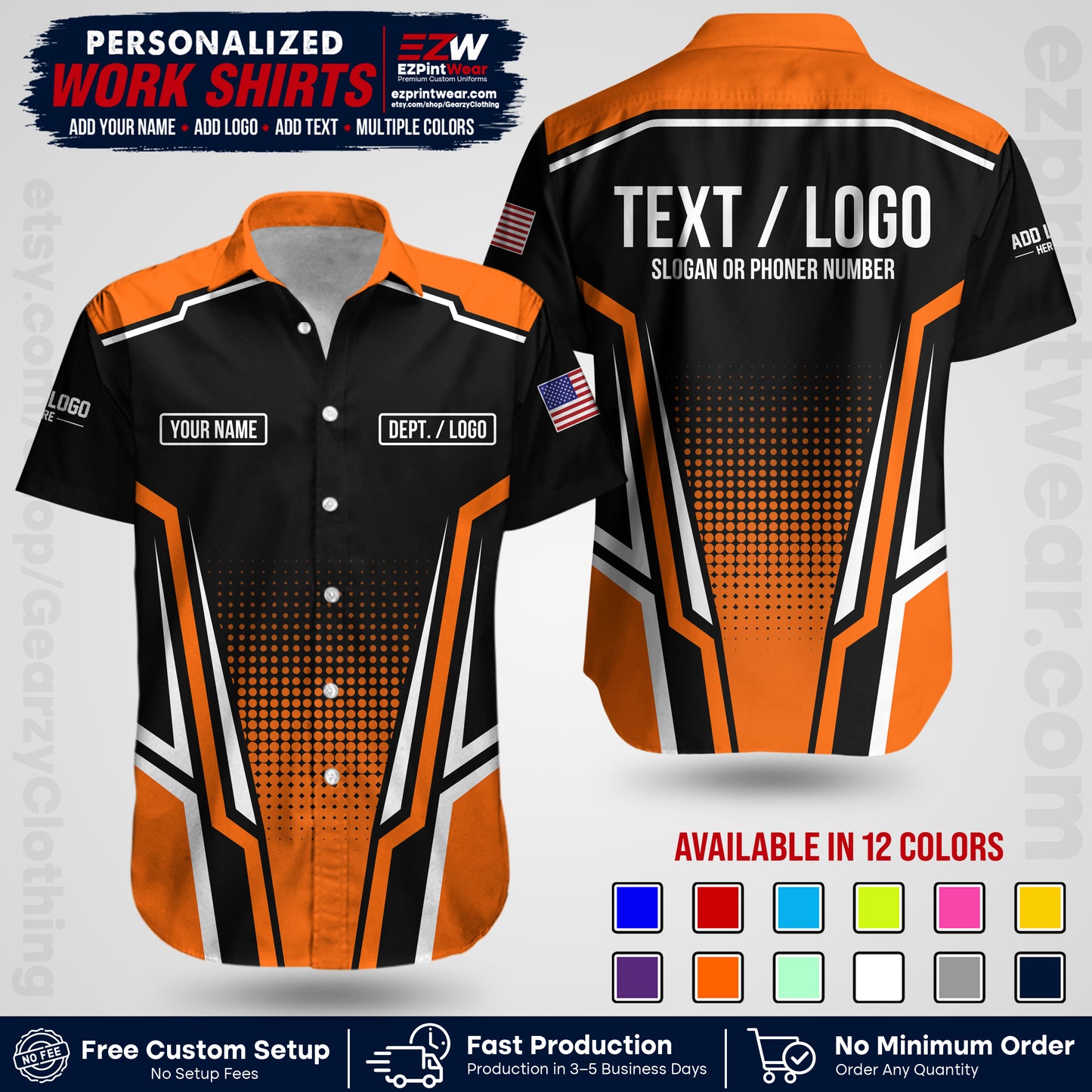 Custom All Over Print Work Uniform Shirt with Name, Logo & Text | Custom Hawaiian Shirt | Company Shirt | Employee Uniform UNF17