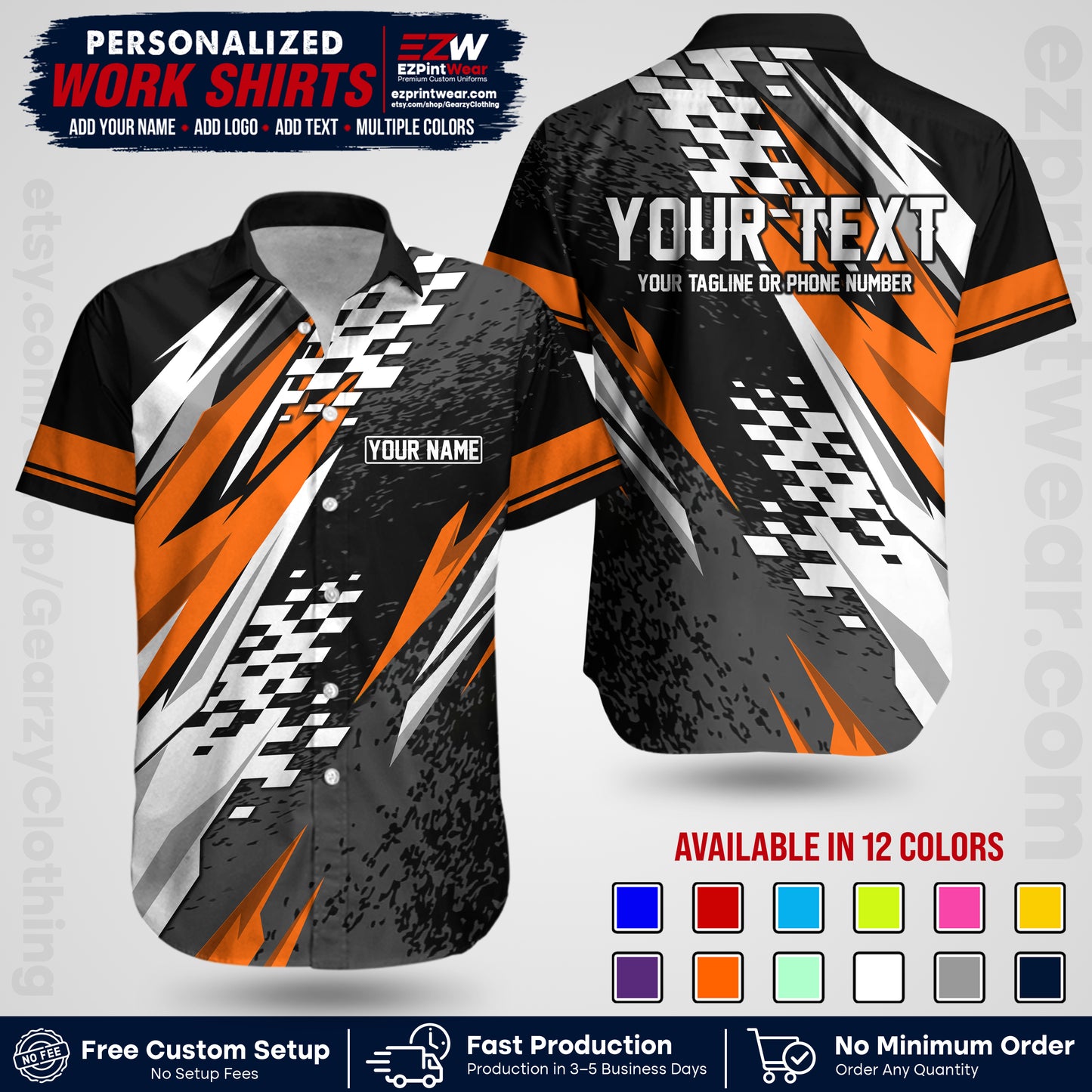 Custom Racing Shirt with Name, Logo & Text | Race Team Uniform | Crew Apparel RC03
