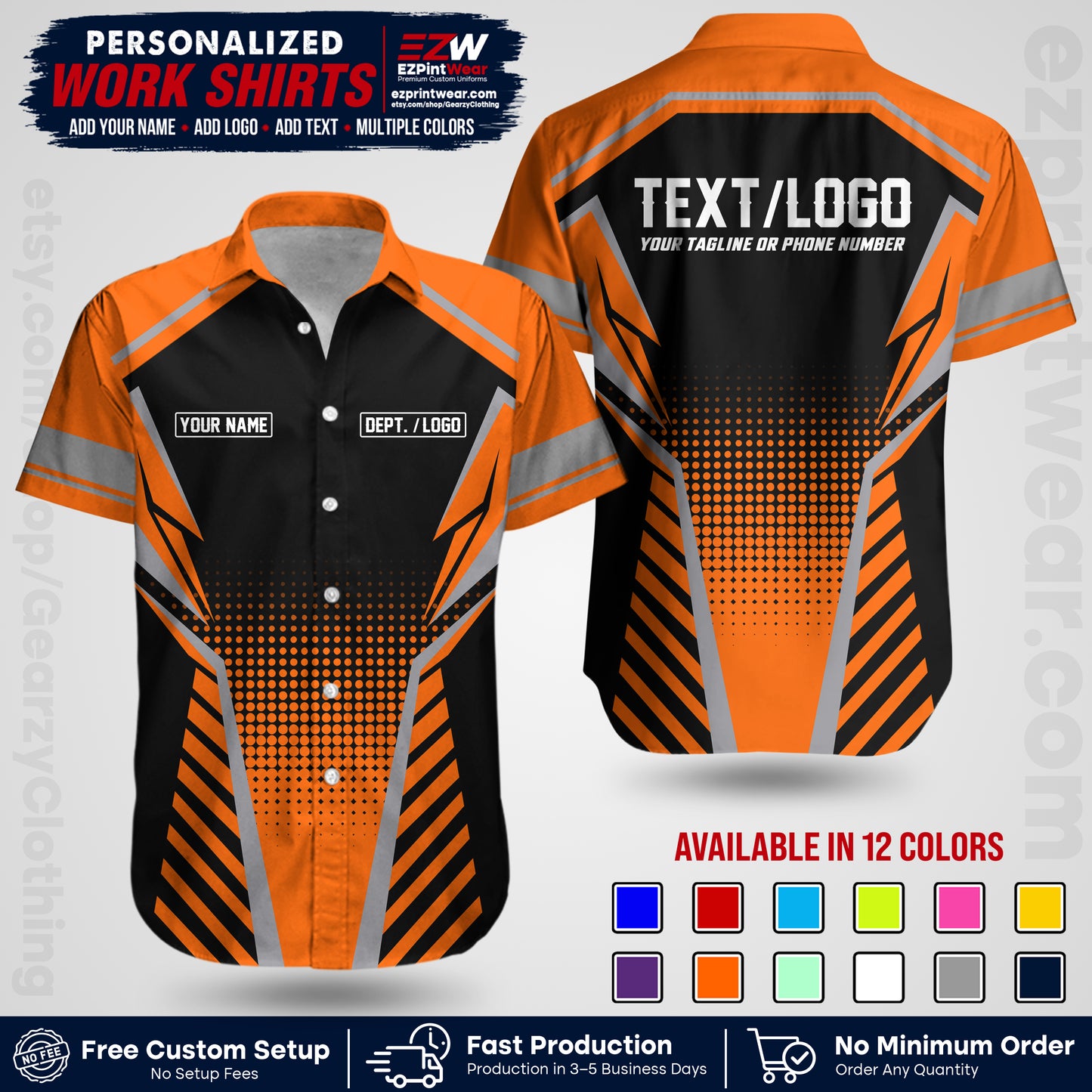 Custom All Over Print Work Uniform Shirt with Name, Logo & Text | Custom Hawaiian Shirt | Company Shirt | Employee Uniform UNF14