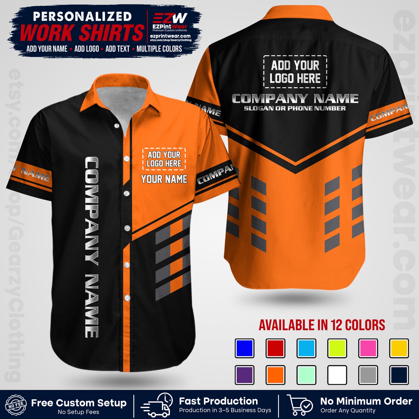 Custom All Over Print Work Uniform Shirt with Name, Logo & Text | Custom Hawaiian Shirt | Company Shirt | Employee Uniform UNF09