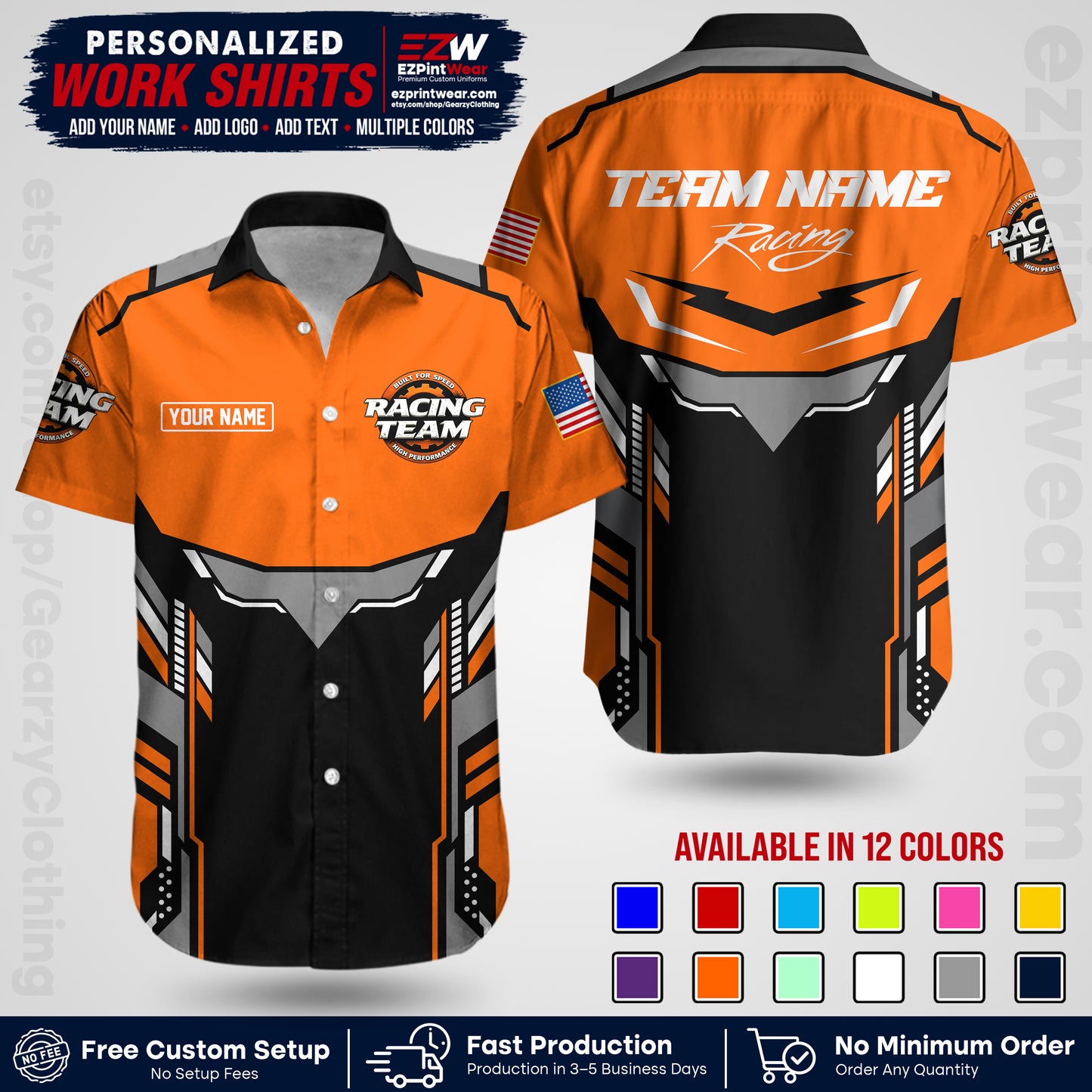 Custom Racing Shirt with Name, Logo & Text | Race Team Uniform | Crew Apparel RC11