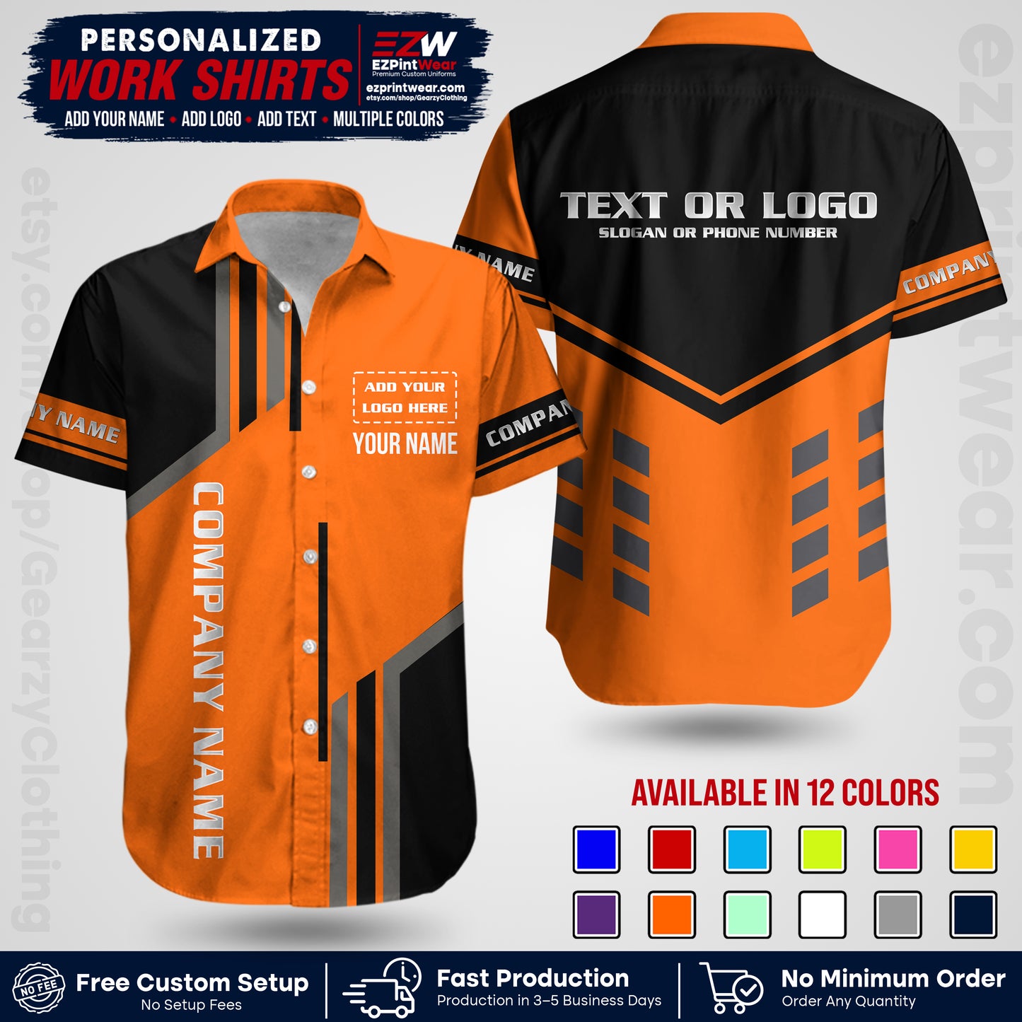 Custom All Over Print Work Uniform Shirt with Name, Logo & Text | Custom Hawaiian Shirt | Company Shirt | Employee Uniform UNF10