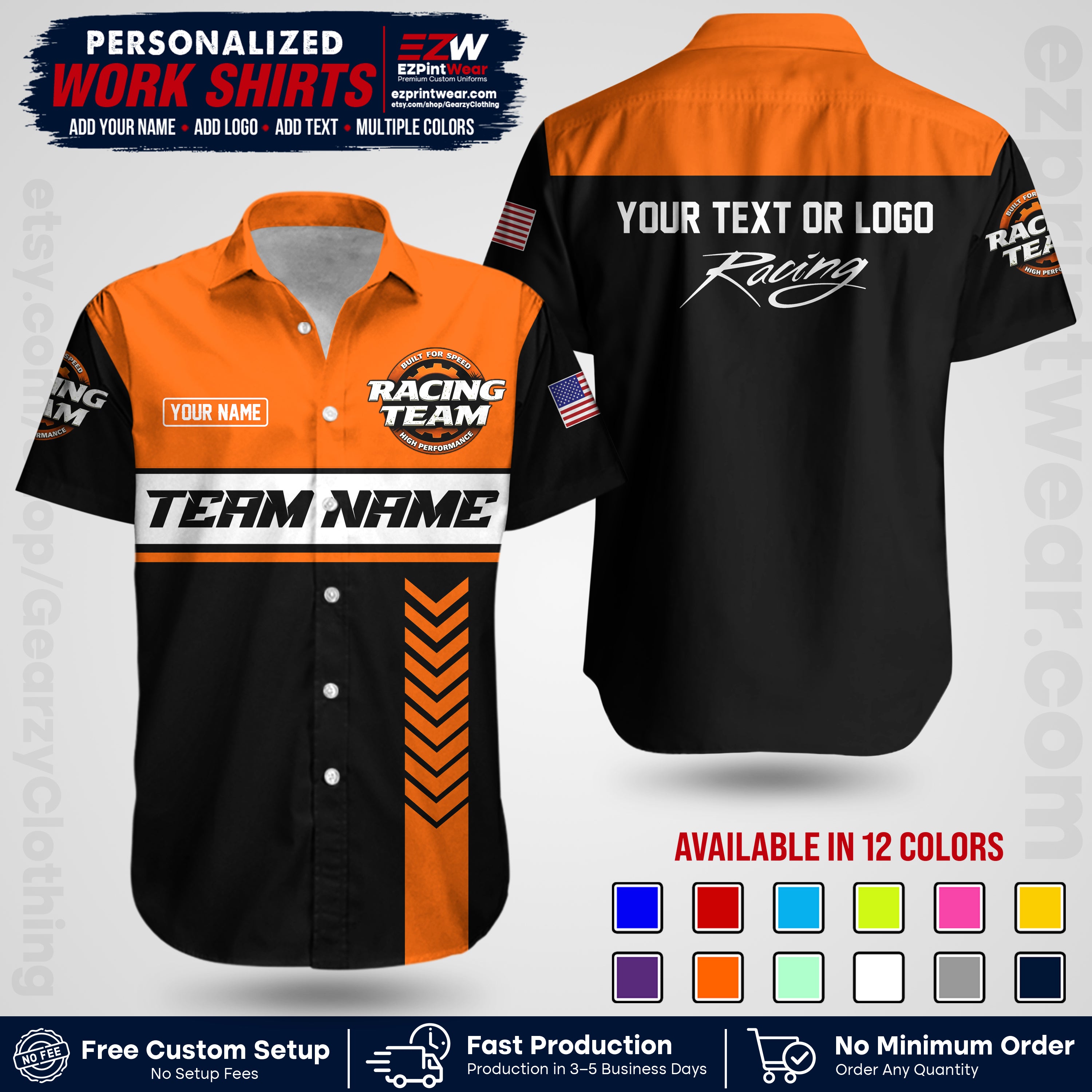 Custom Racing Shirt with Name, Logo & Text | Race Team Uniform | Crew Apparel RC02