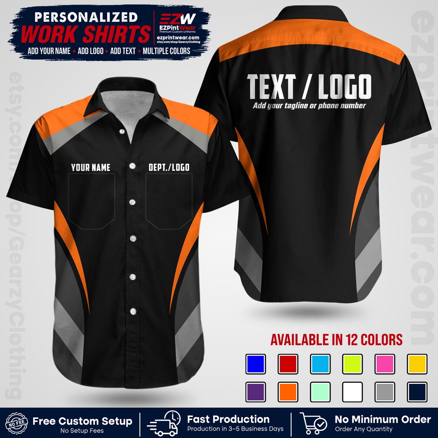 Custom All Over Print Work Uniform Shirt with Name, Logo & Text | Custom Hawaiian Shirt | Company Shirt | Employee Uniform UNF03