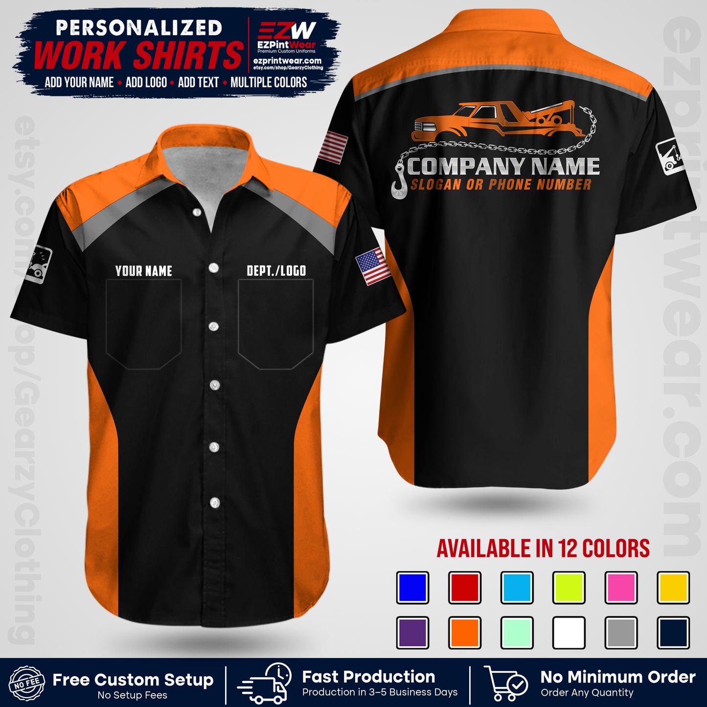 Custom Towing Shirt with Name, Logo & Text | Towing Company Uniform | Workwear TW01
