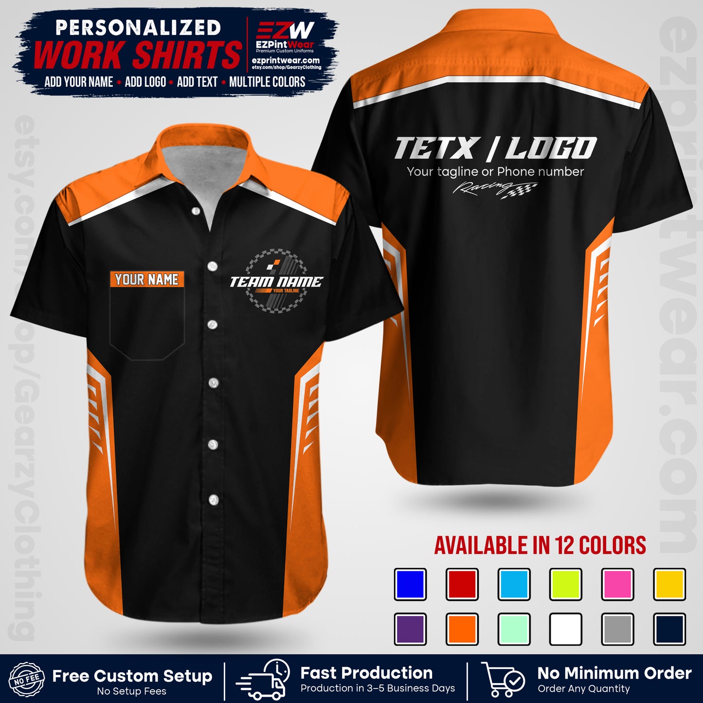 Custom Racing Shirt with Name, Logo & Text | Race Team Uniform | Crew Apparel RC07