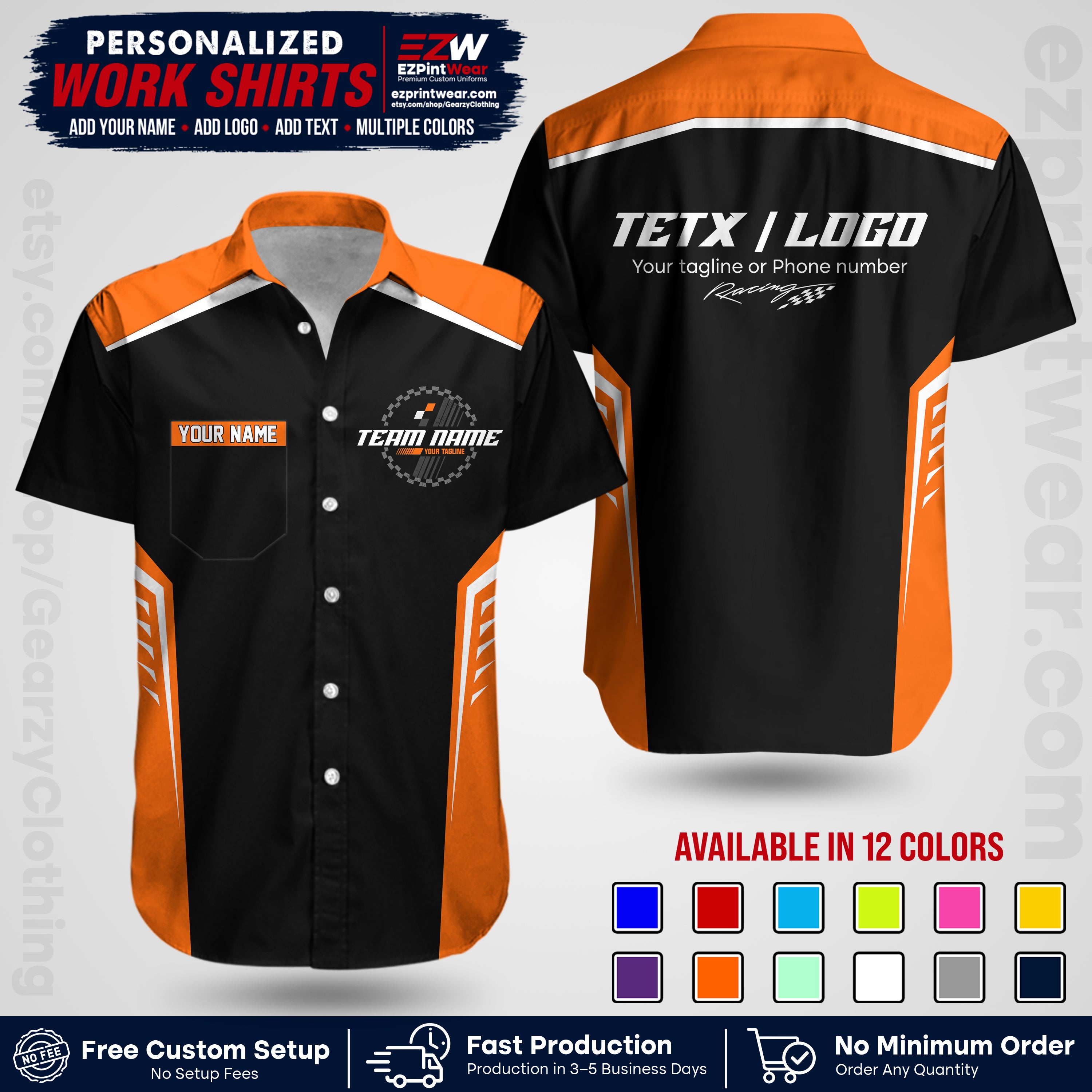 Custom Racing Shirt with Name, Logo & Text | Race Team Uniform | Crew Apparel RC07