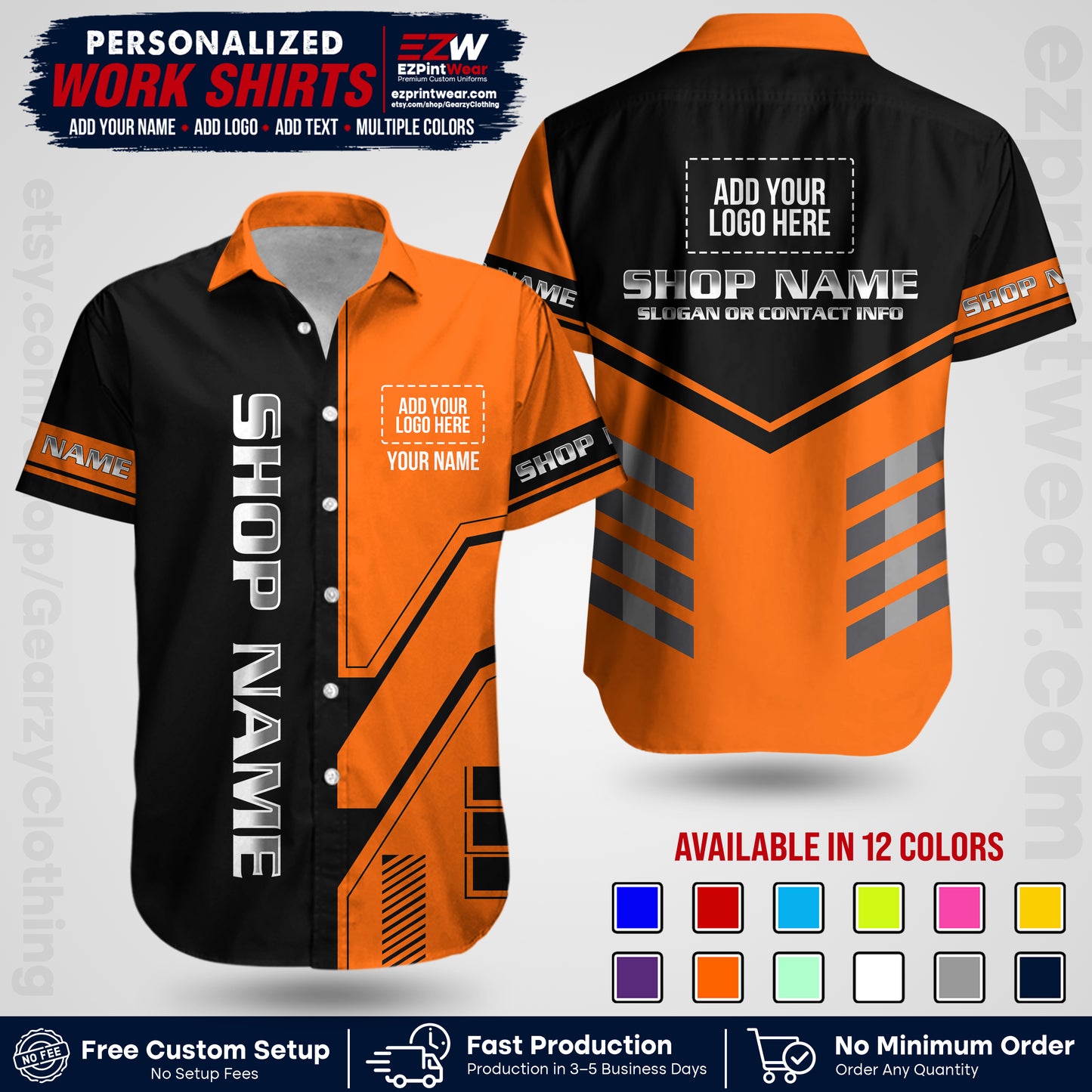 Custom All Over Print Work Uniform Shirt with Name, Logo & Text | Custom Hawaiian Shirt | Company Shirt | Employee Uniform UNF11