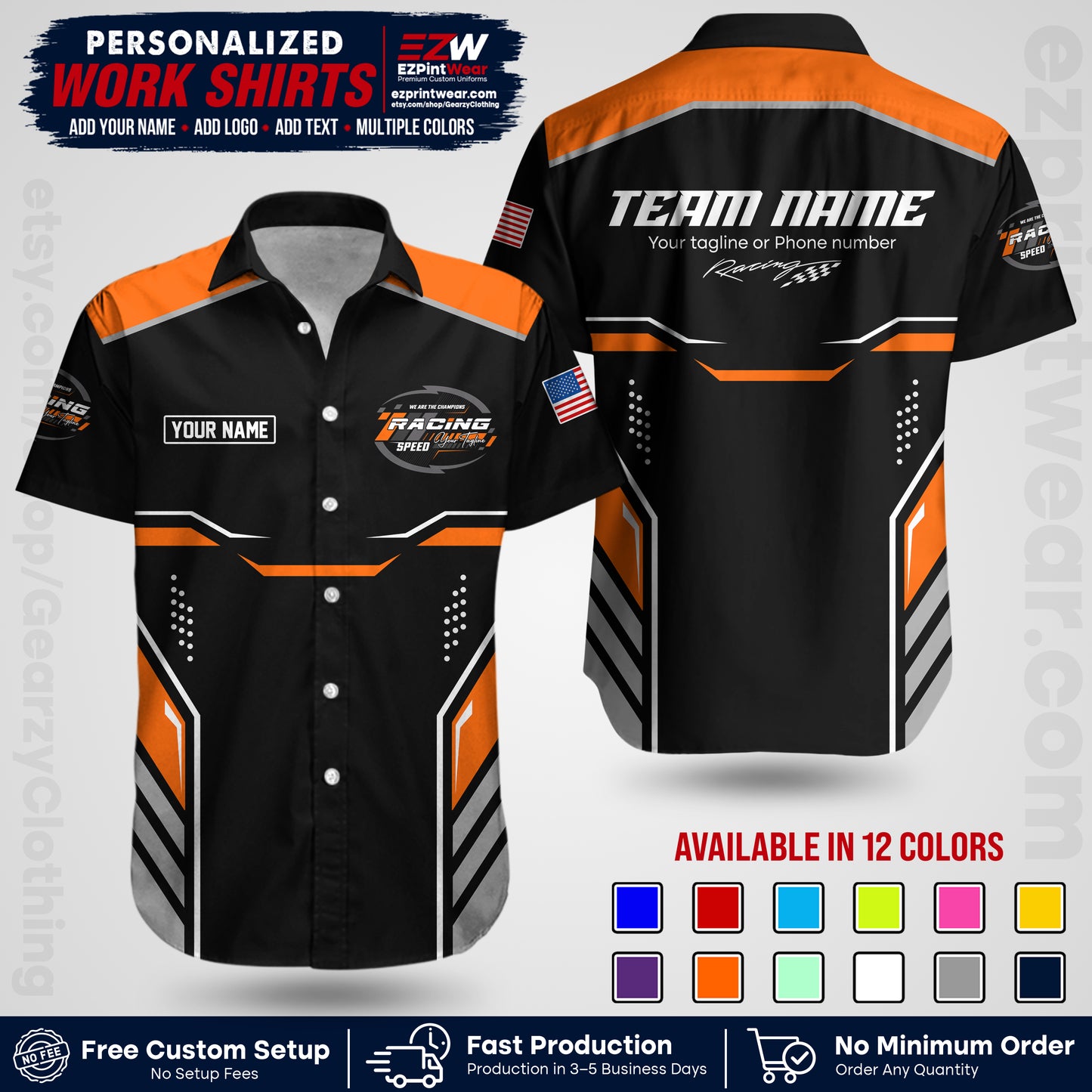 Custom Racing Shirt with Name, Logo & Text | Race Team Uniform | Crew Apparel RC10