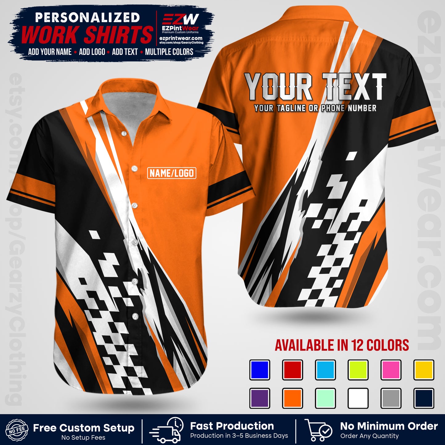 Custom Racing Shirt with Name, Logo & Text | Race Team Uniform | Crew Apparel RC04
