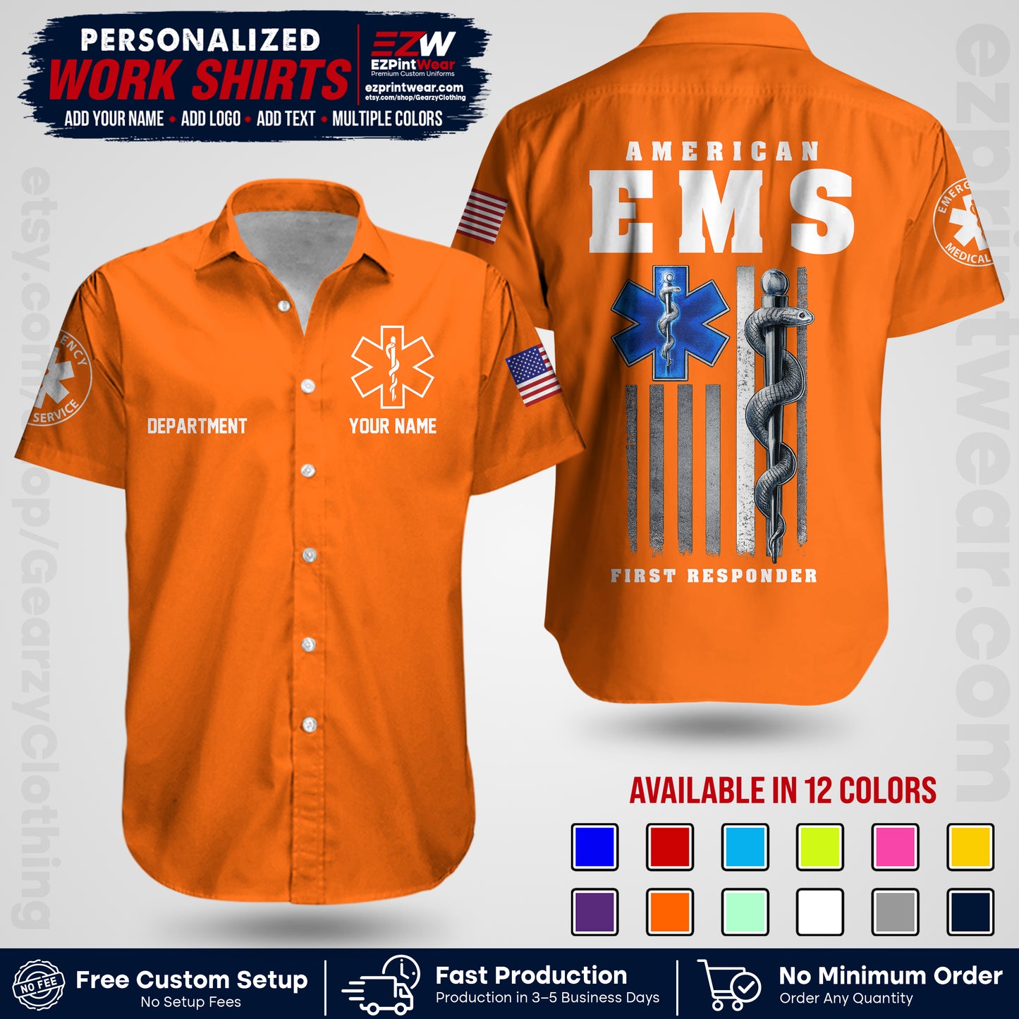 Custom EMS Shirt with Name, Logo & Text | EMS Team Uniform | First Responder Workwear EMSU03