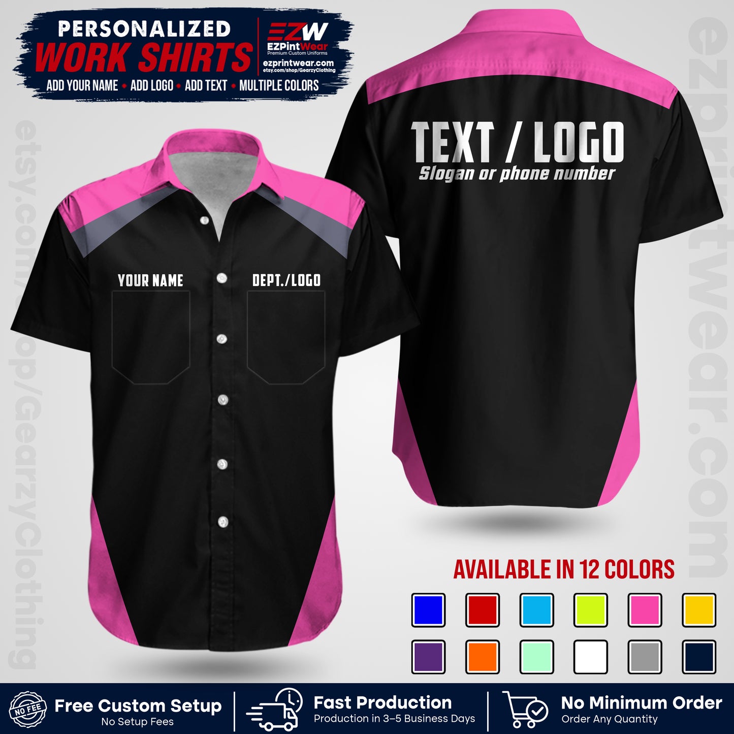 Custom All Over Print Work Uniform Shirt with Name, Logo & Text | Custom Hawaiian Shirt | Company Shirt | Employee Uniform UNF02