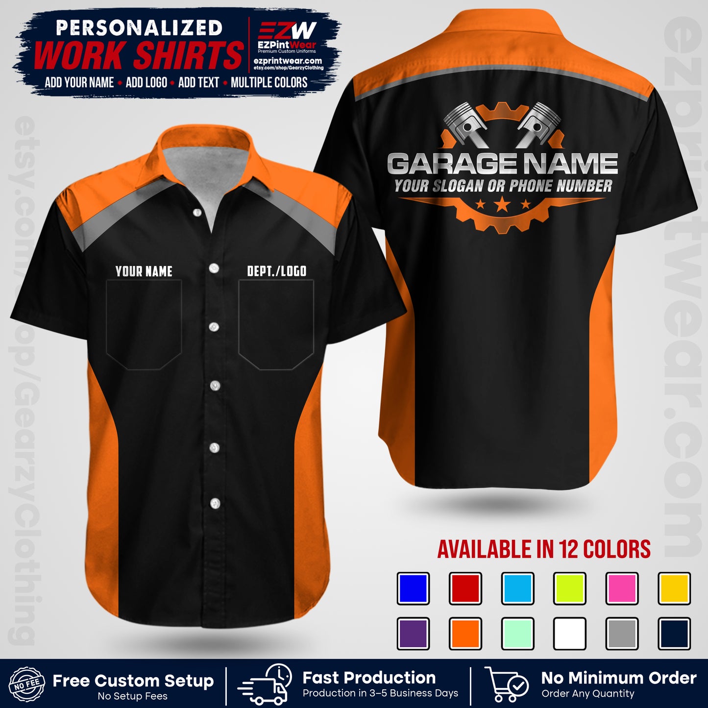 Custom Mechanic Work Shirt with Name, Logo & Text | Auto Shop Uniform | Workwear MCN 06