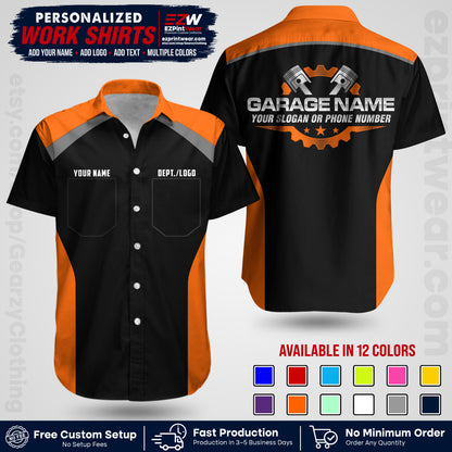 Custom Mechanic Work Shirt with Name, Logo & Text | Auto Shop Uniform | Workwear MCN 06