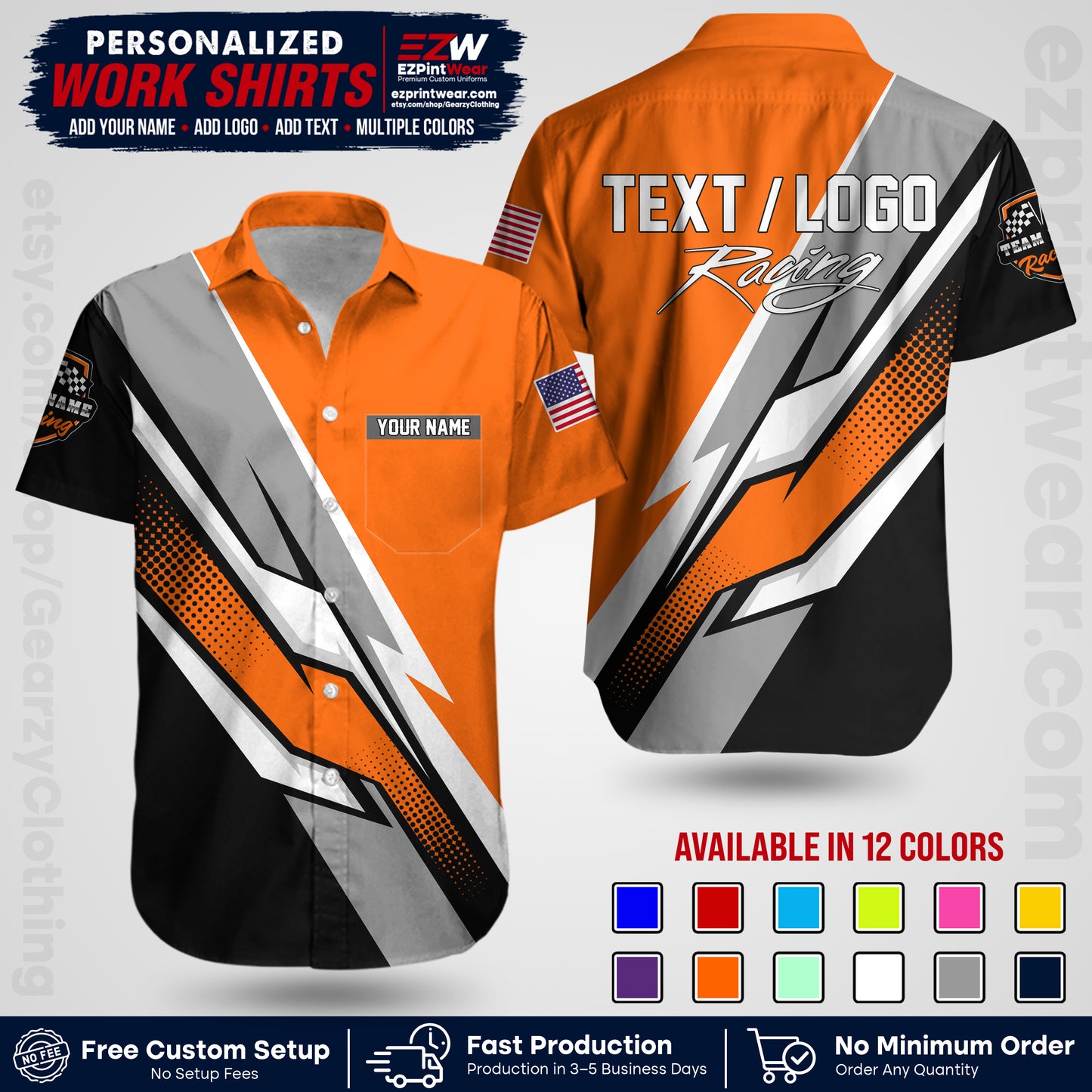 Custom Racing Shirt with Name, Logo & Text | Race Team Uniform | Crew Apparel RC01