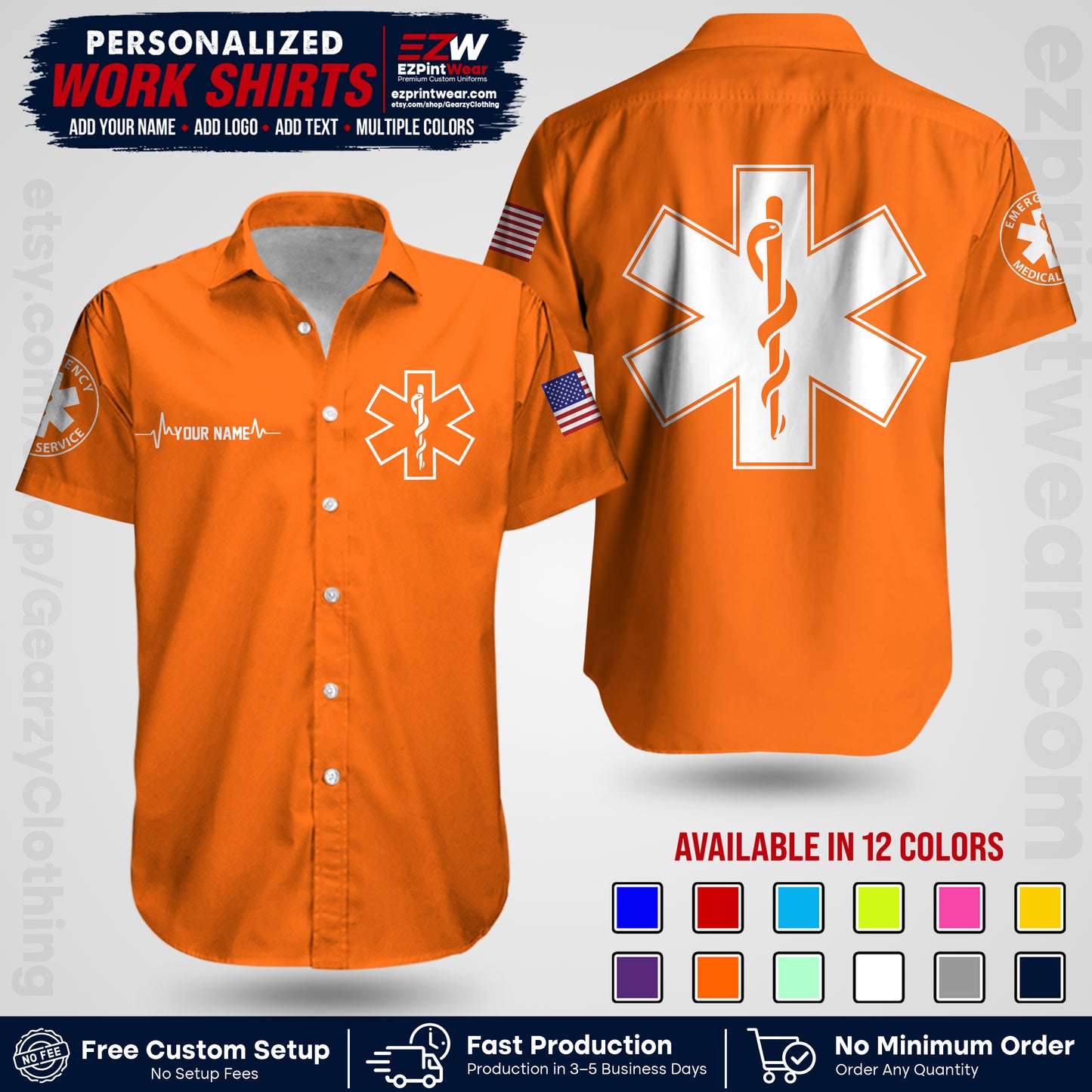 Custom EMS Shirt with Name, Logo & Text | EMS Team Uniform | First Responder Workwear EMSU04